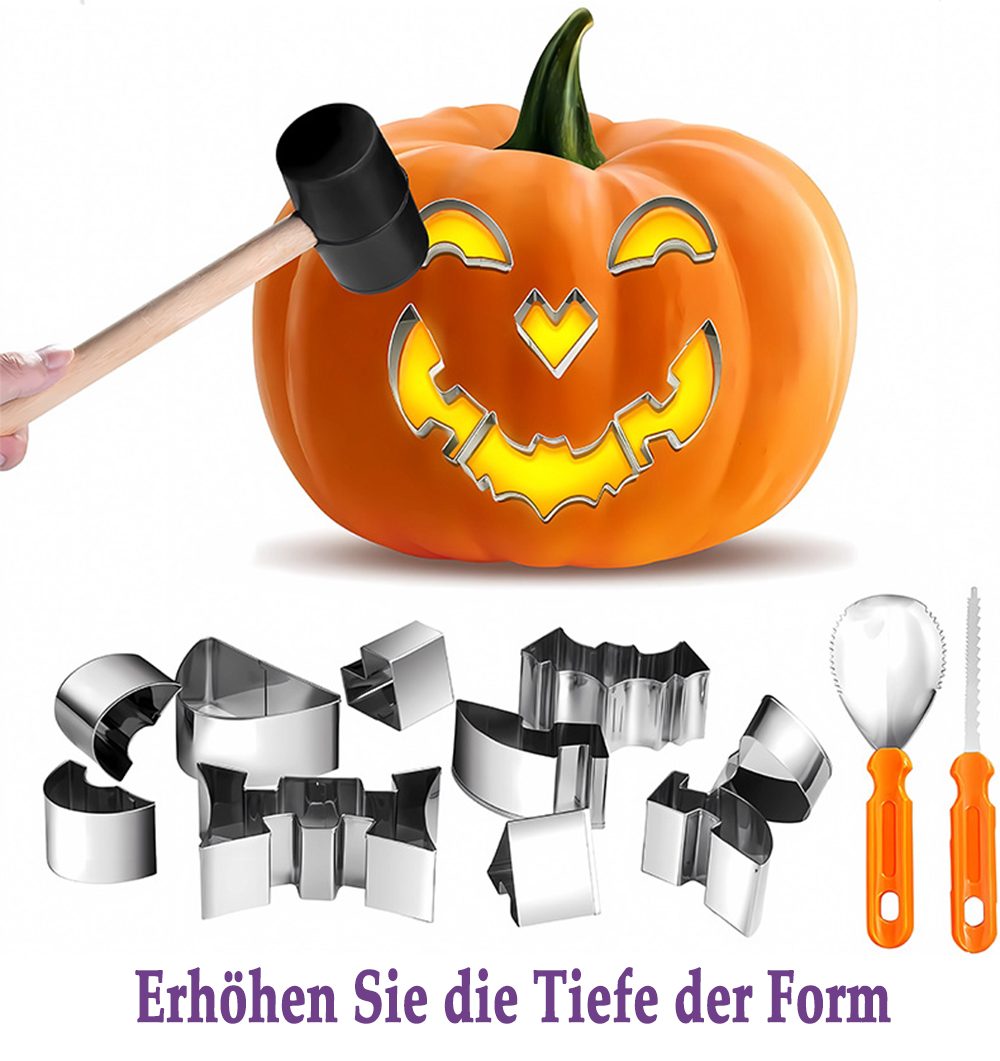 CLTYQ Dekoobjekt 24-teiliges Kürbisschnitzset für Halloween,mit Hammer und 20 Formen (24 St), Kindersicheres DIY Edelstahl-Werkzeug für Familien,DIY Kürbisdeko – Bild 2 von 5