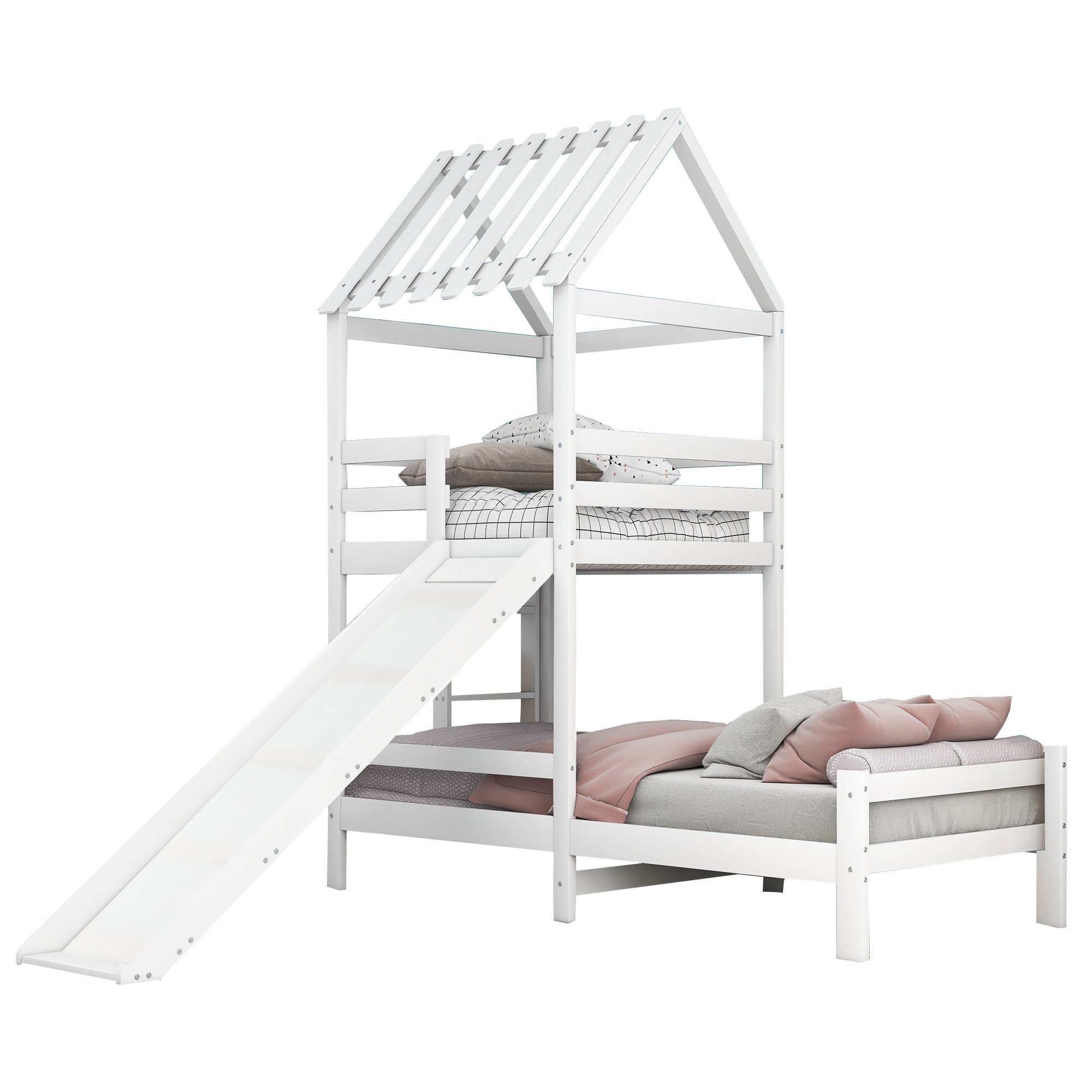Flieks Etagenbett, Hausbett Spielturmbett Kinderbett 90x200cm+90x100cm günstig online kaufen