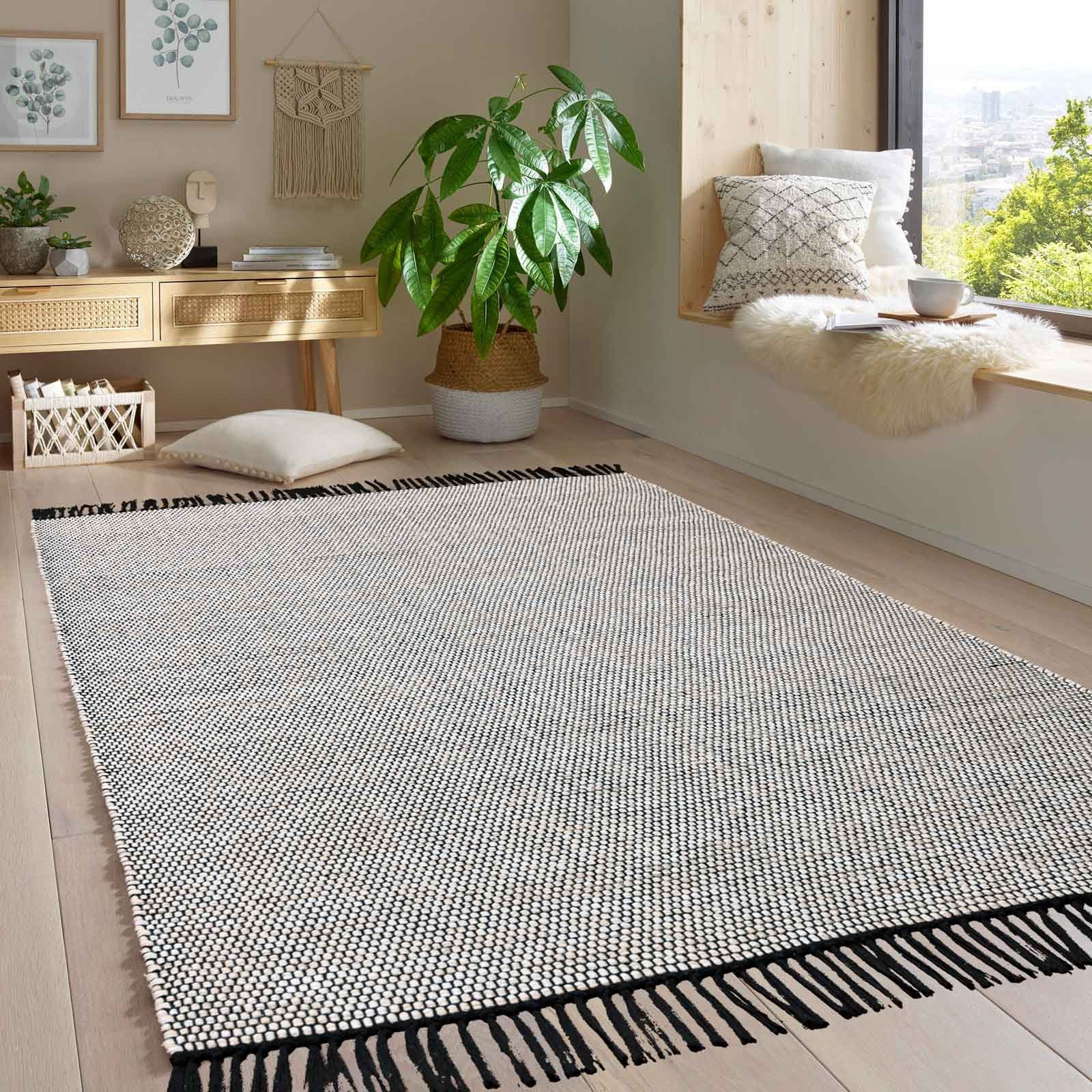 Wollteppich Handwebteppich Borkum 100% Baumwolle, TaraCarpet, rechteckig, Höhe: 5 mm, gewebt Baumwolle natur nachhaltig modern Wohnzimmer Küche 160x230 cm