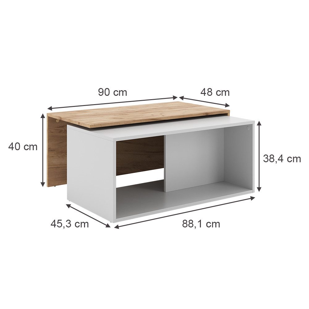 Vicco Couchtisch Paul, Weiß/Goldkraft Eiche, 90 günstig online kaufen