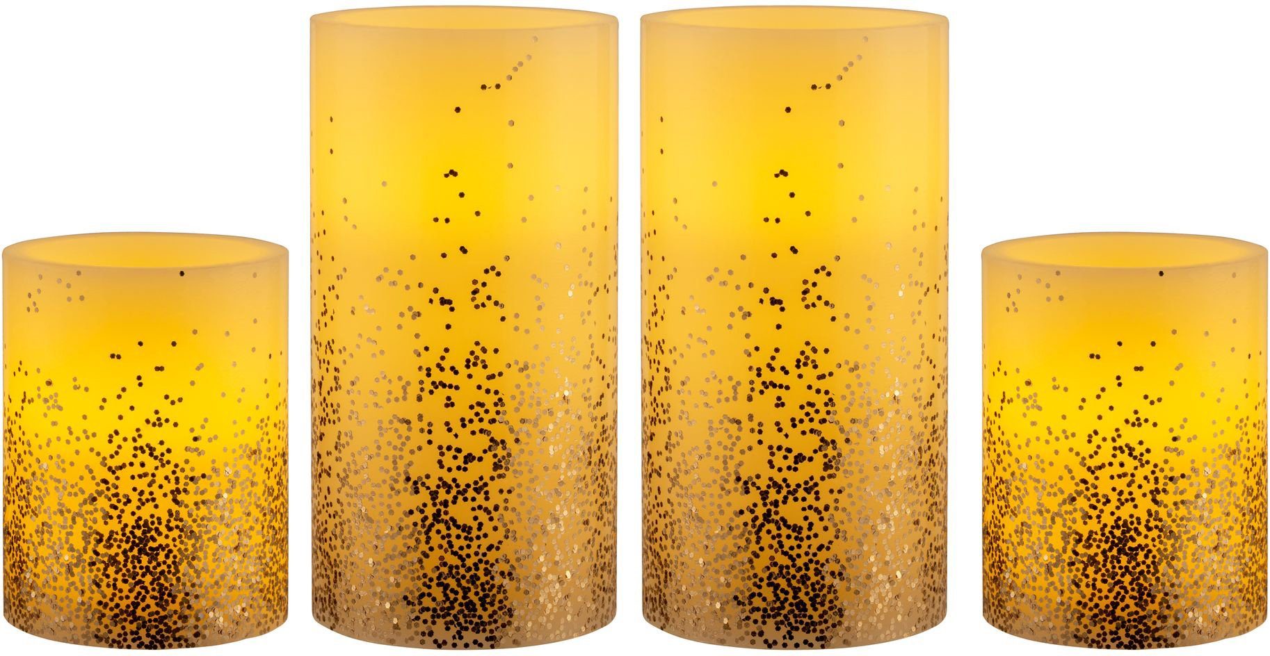 Pauleen LED Dekolicht LED-Kerze Golden Glitter, 4er Set, Wachskerze, mit Timer, elfenbein, Glitzer goldfarben