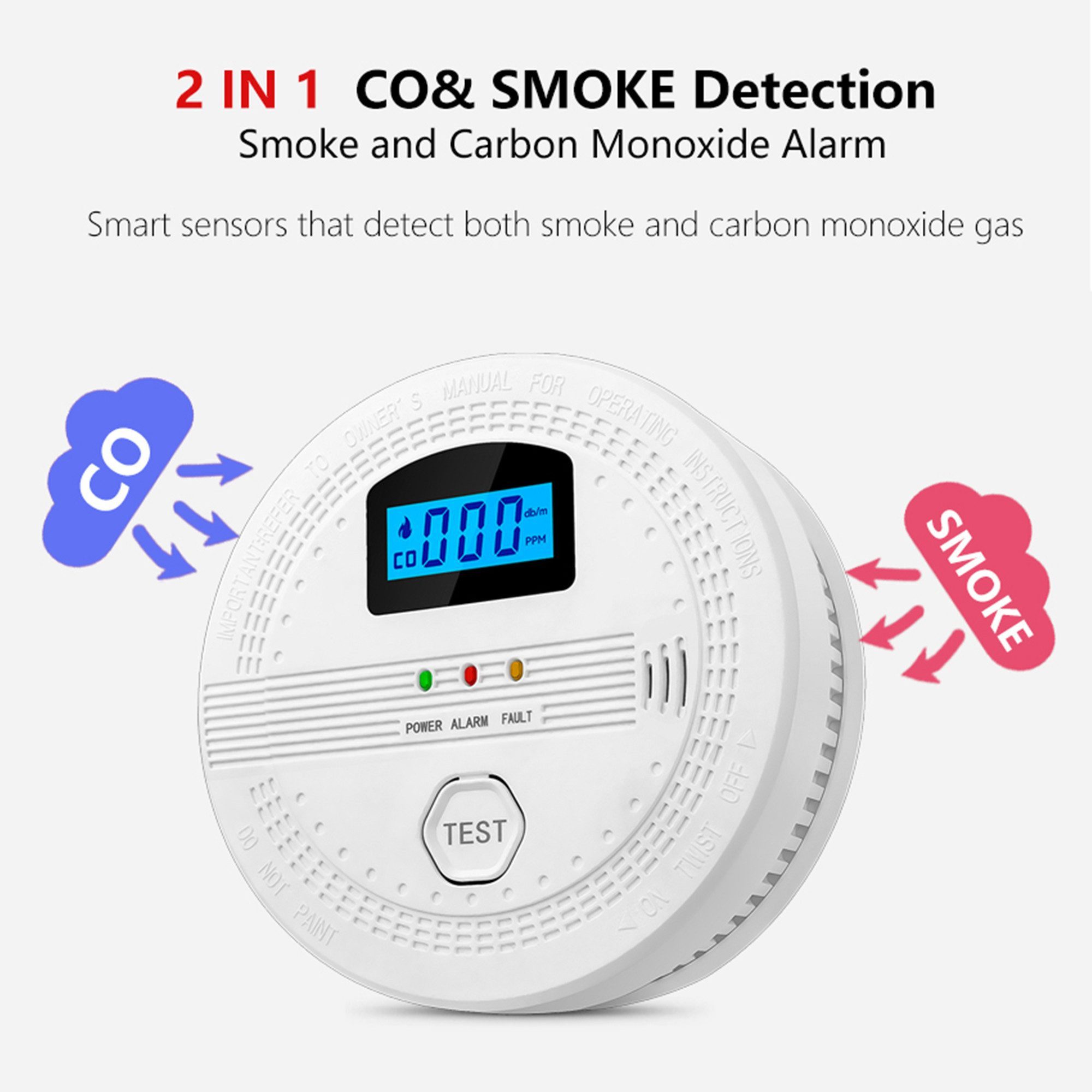Forrlite CO-Melder, Kohlenmonoxid- und Rauchmelder mit LED-Digitalanzeige CO-Melder (85 dB 2 in 1 CO und Rauchmelder, batteriebetriebene Feuermelder)