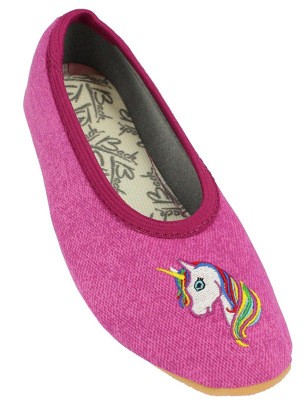 Beck Schläppchen Einhorn Gymnastikschuh (für schmale Füße) mit rutschfester Gummi-Laufsohle