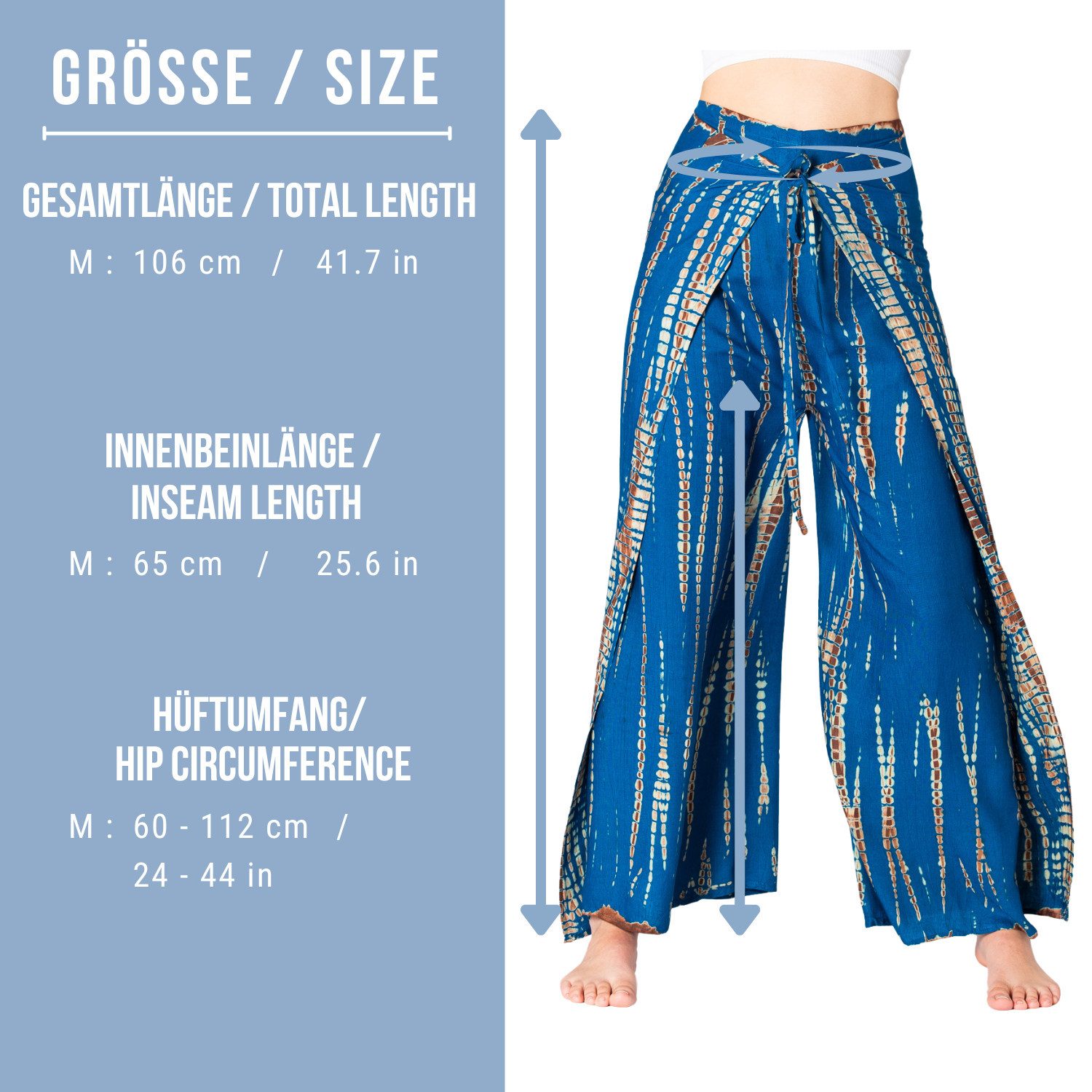 PANASIAM Palazzohose Sunshine Hosenrock im Tie-Dye Design luftige Wickelhose Palazzohose aus natürlicher Viskose Culotte mit weitem Bein für Urlaub Strand Büro