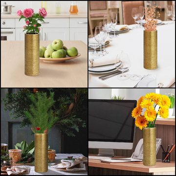 Belle Vous Dekovase Golden engraved vase - 9.4 x 29.5 cm - Decorative ceramic vase, Golden Tall Vase - 9.4 x 29.5 cm - Decorative Ceramic Vase