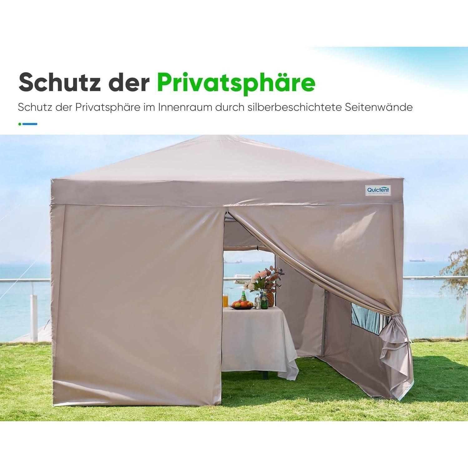 Quictent Faltpavillon Pavillon 3x3 mit 4 Seitenteilen Wasserdicht Stabil Winterfest Beige