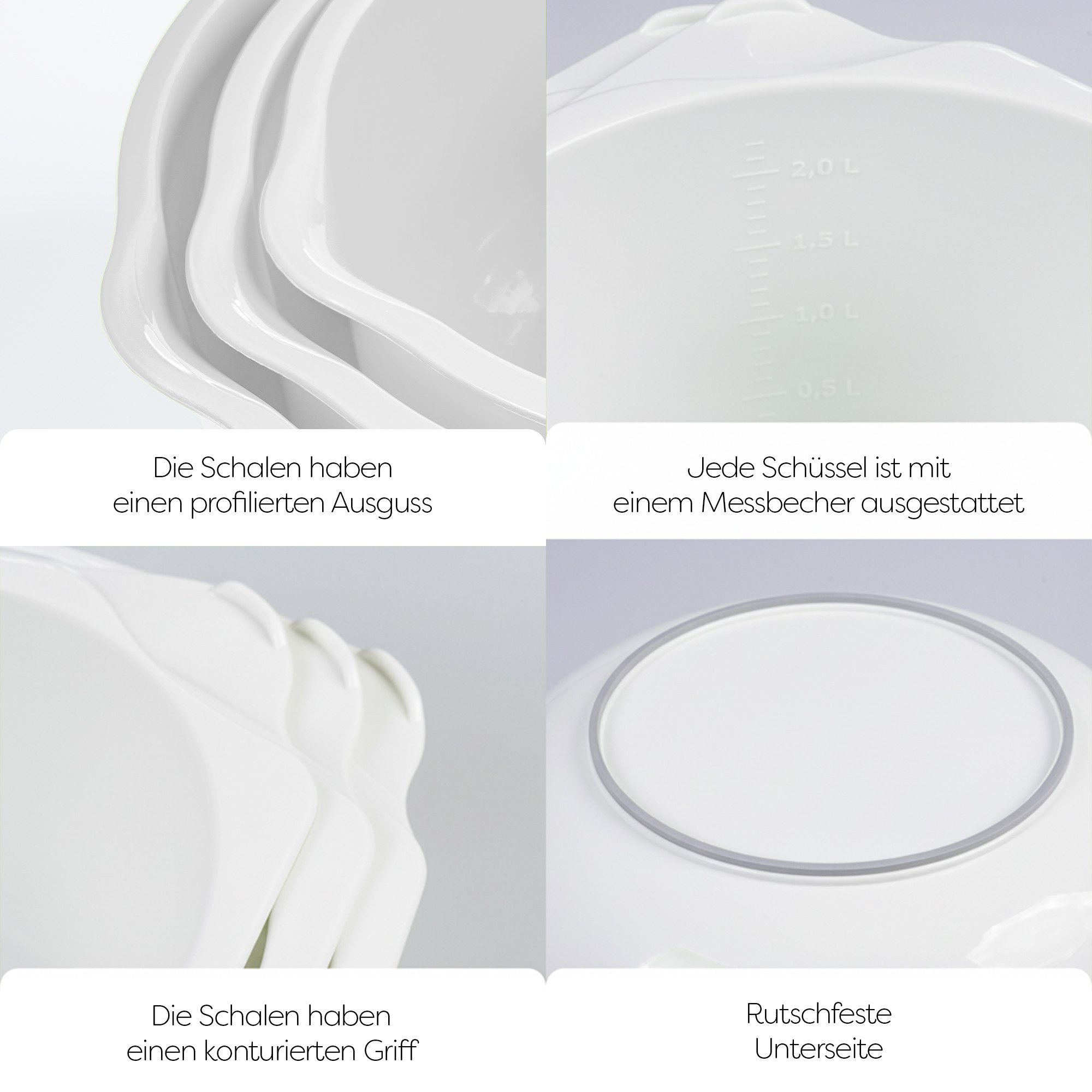 KONZEPT Rührschüssel Set 3-teilig aus Kunststoff – mit Ausgießer, anti-Rutsch-Boden, spülmaschinengeeignet,platzsparende Aufbewahrung – Bild 5 von 5