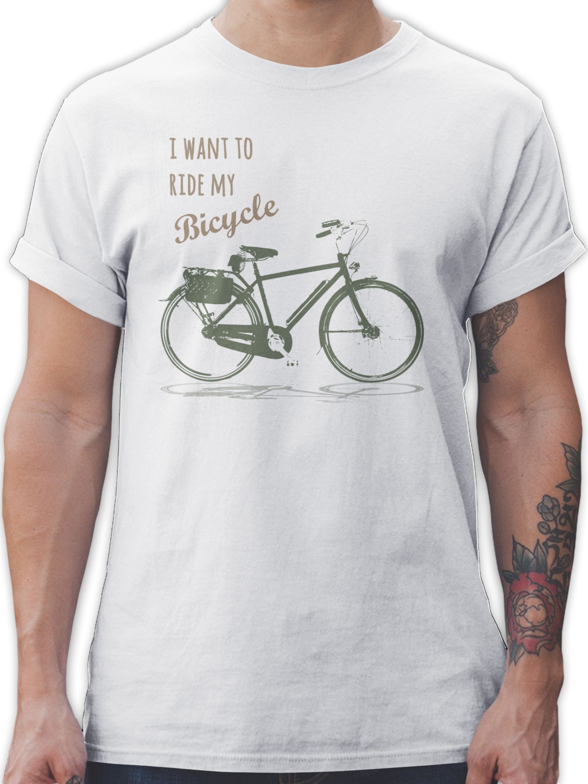 Shirtracer T-Shirt I want to ride my bicycle Vintage Retro 3 Weiß