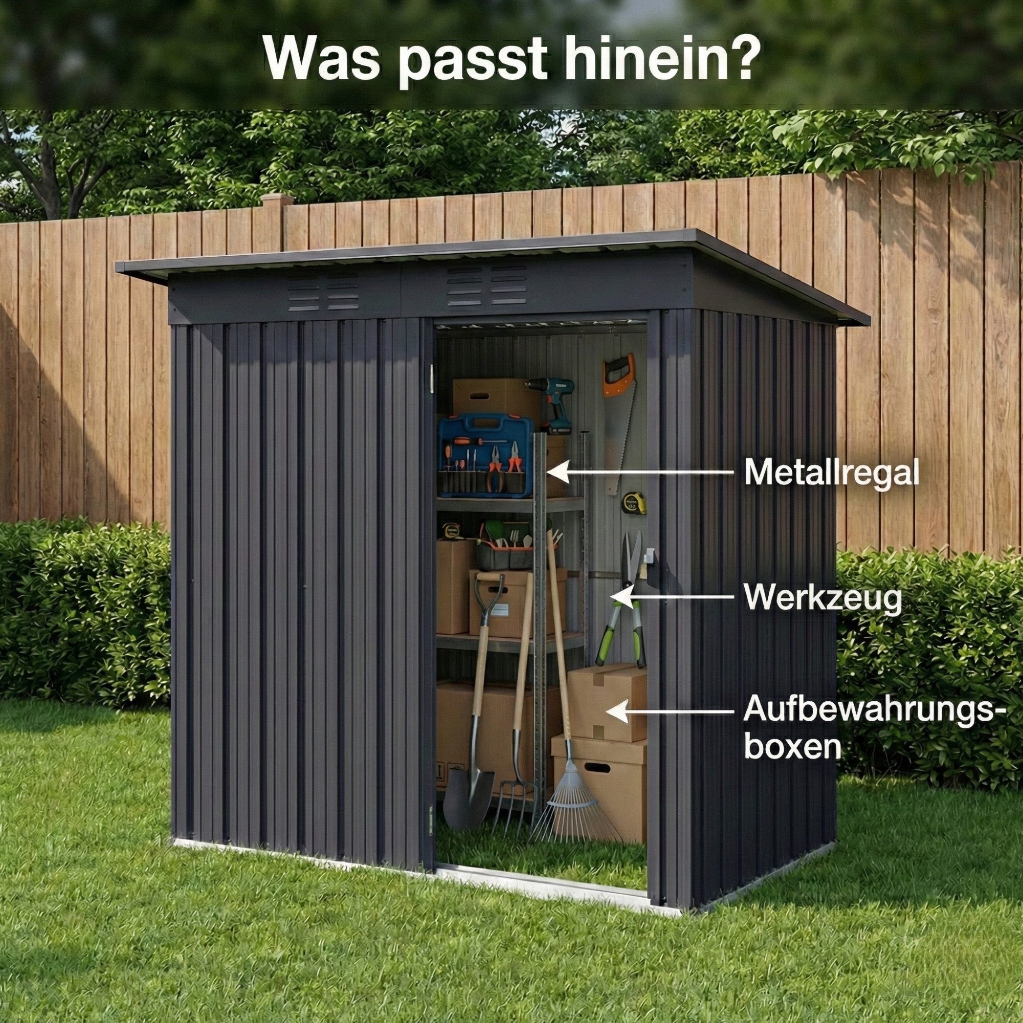 Albatros International Gerätehaus Profi Gerätehaus wetterfest Geräteschuppen Gartenschrank Gartenhaus, BxT: 151.5x75 cm, (S, 165x86x174cm), verzinktes Metall Anthrazit (RAL 7016) Inkl. Schloss & Werkzeughaken