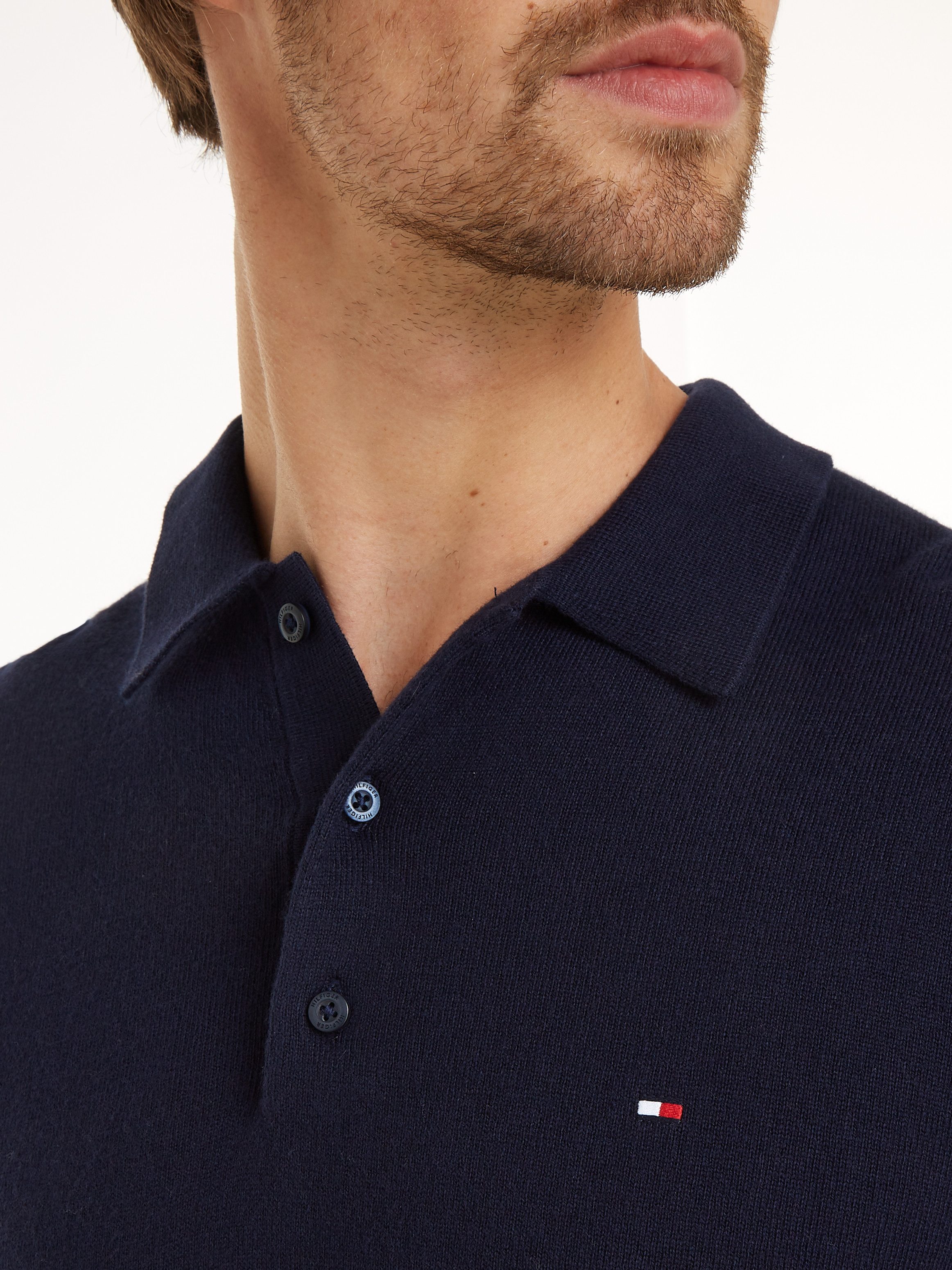 Tommy Hilfiger Polokragenpullover PIMA ORG CTN CASHMERE LS Flag-Stickerei auf Brust – Bild 4 von 5