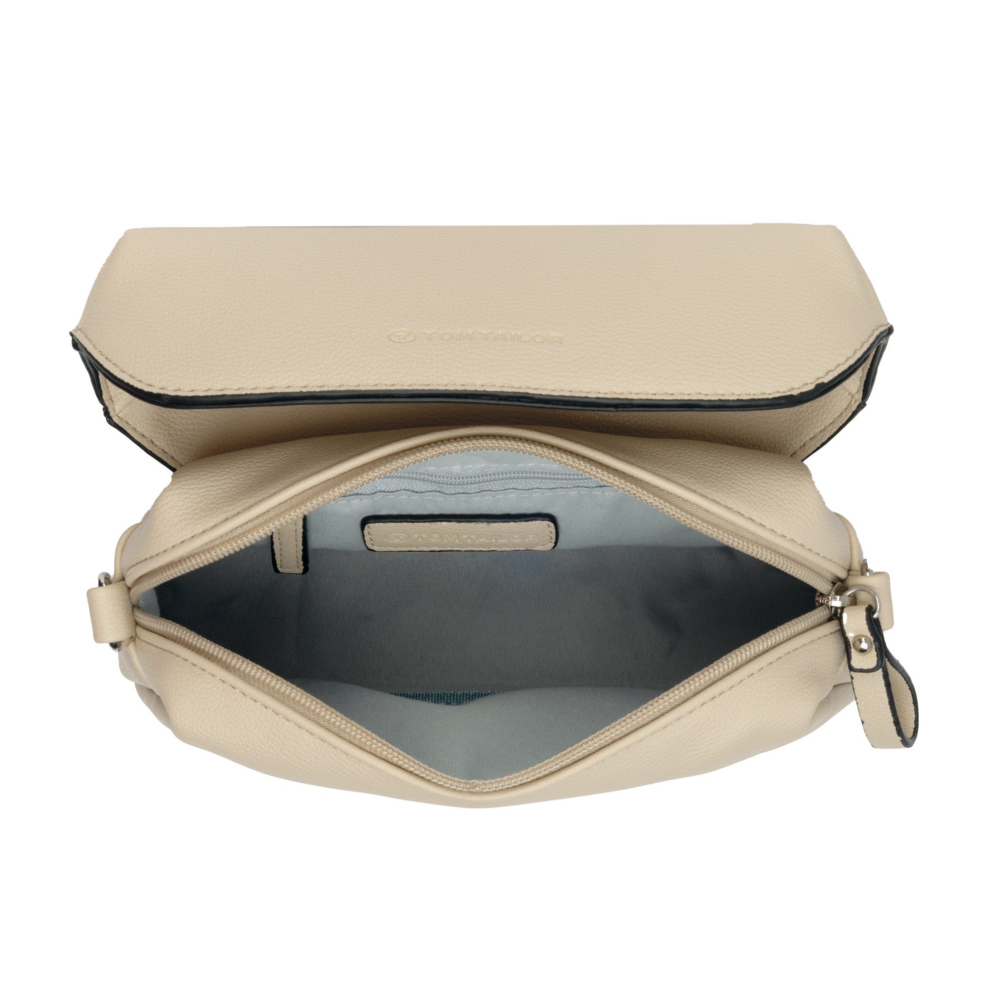 TOM TAILOR Handtasche Chrissi, aus weichem Lederimitat mit breitem karierten Gewebeband