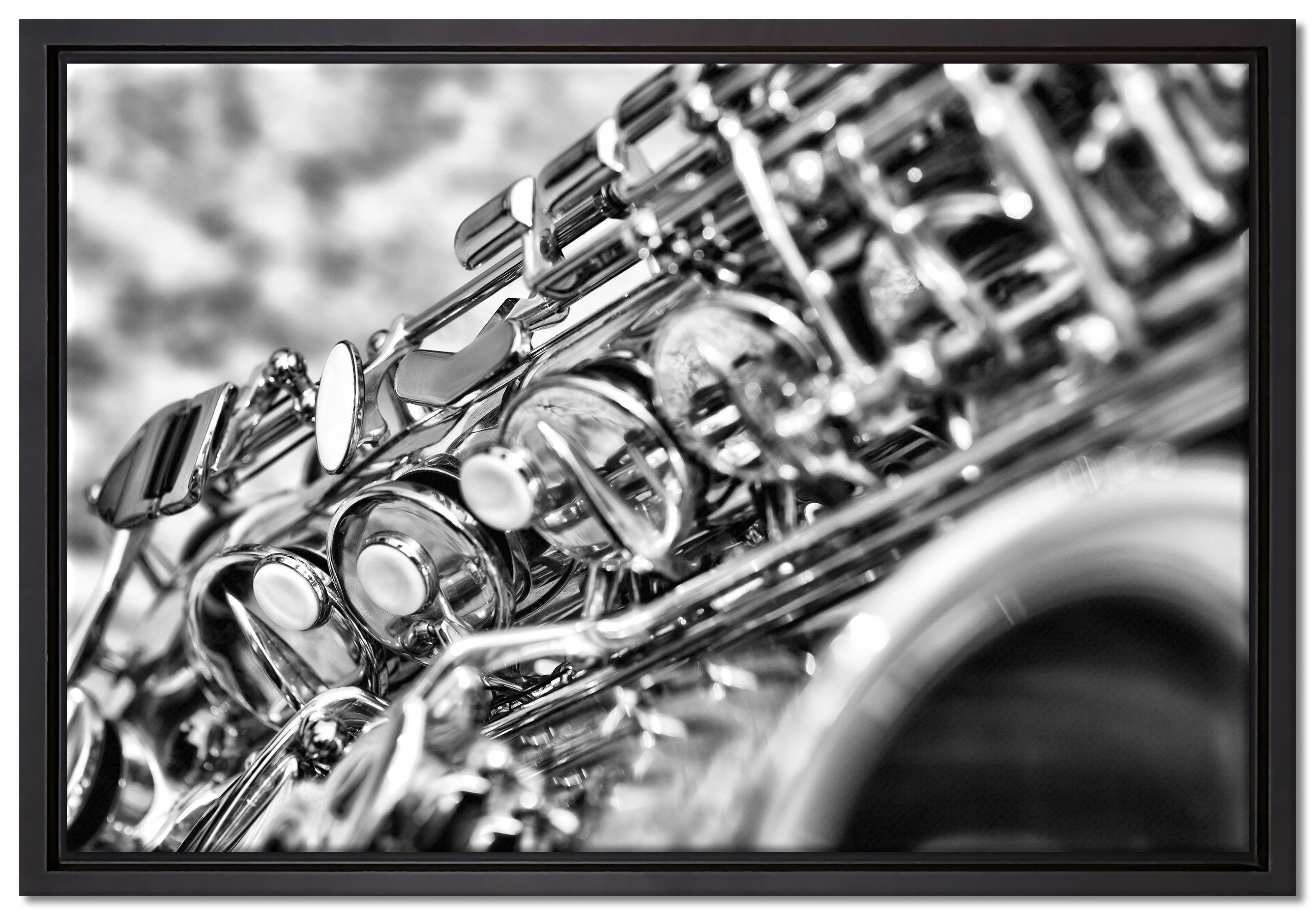 Pixxprint Leinwandbild Saxophon, Wanddekoration (1 St), Leinwandbild fertig bespannt, in einem Schattenfugen-Bilderrahmen gefasst, inkl. Zackenaufhänger