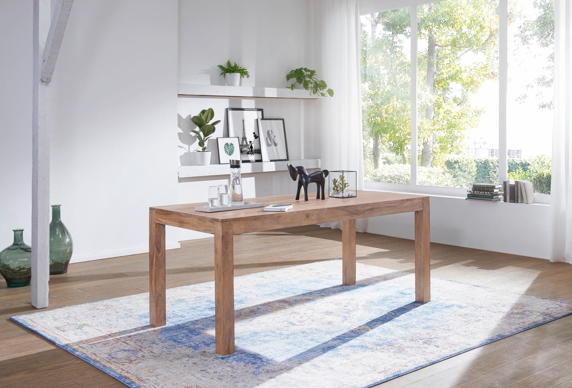 FINEBUY Esstisch FB40056 Massiv 120 x 60 cm Esszimmertisch Küchentisch Akazie Echtholz (Akazie Massivholz 120x60x76 cm Esszimmertisch), Küchentisch Esszimmer Modern, bis zu 6 Personen