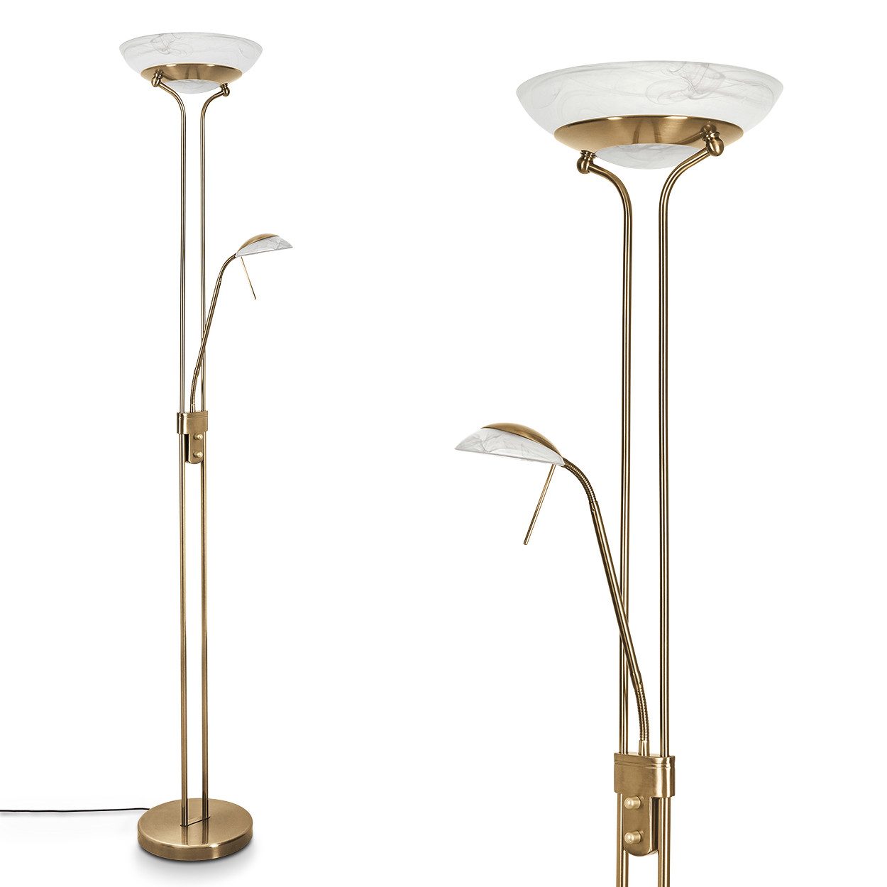 hofstein Deckenfluter »Lainate« moderne Stehleuchte aus Metall/Glas in Messing, 3000 Kelvin, 1620Lumen, Standleuchte,Dimmer u. verstellbarem Lesearm, Fußschalter. Reduzierter Preis € 119,99. Unverbindliche Preisempfehlung € 184,90