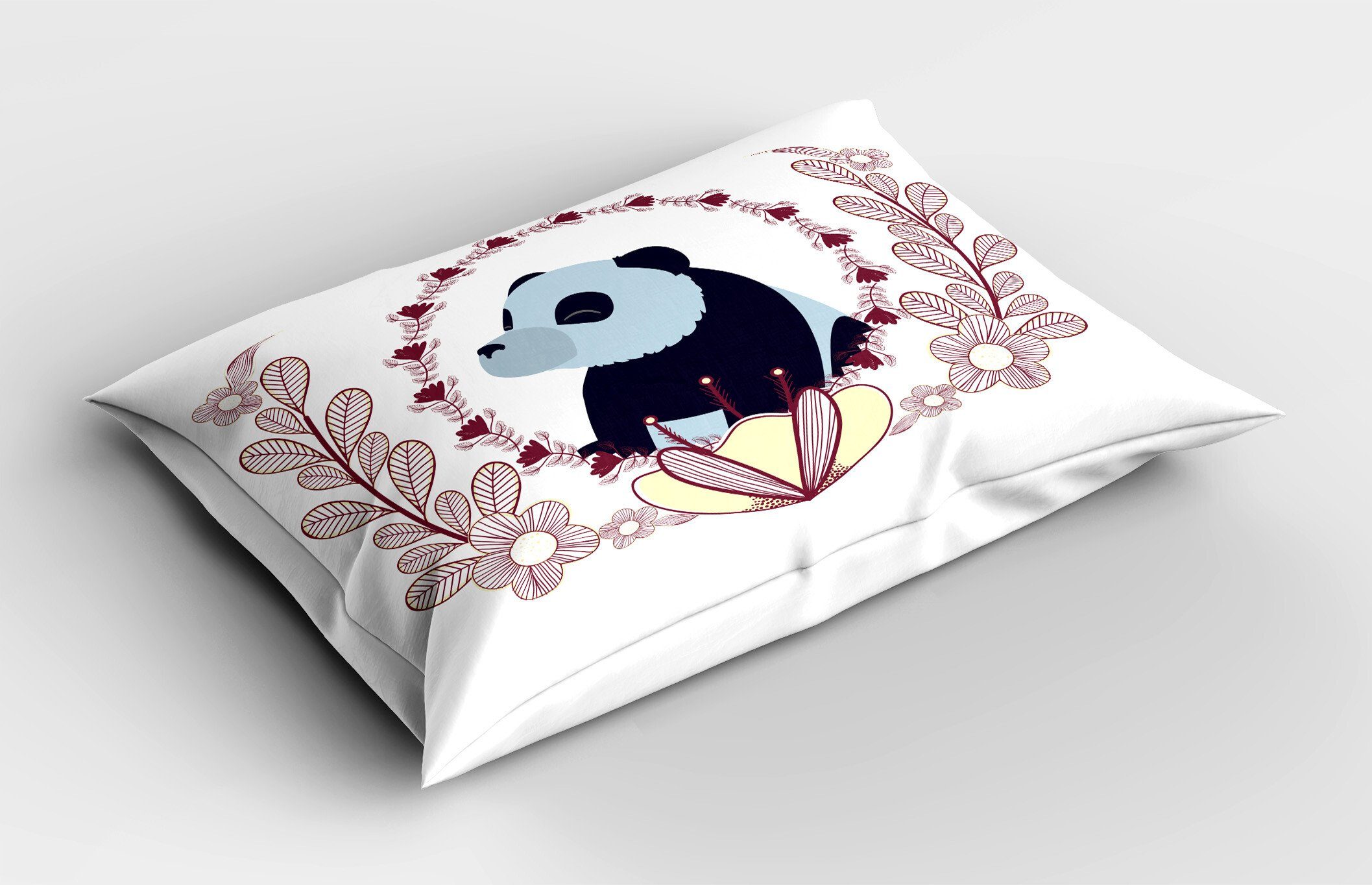 Kissenbezüge Dekorativer Queen Size Gedruckter Kopfkissenbezug, Abakuhaus (1 Stück), Panda Fluffy Säugetier und Blumen