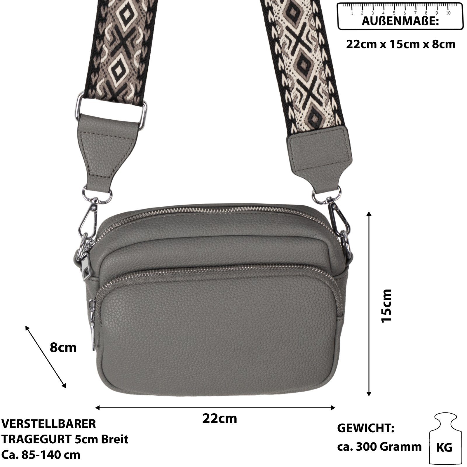 Hüfttasche Bauchtasche Italy-D, Schultertasche, GREY als CrossOver, Crossbody-Bag Gürteltasche tragbar EAAKIE Umhängetasche Umhängetasche Kunstleder