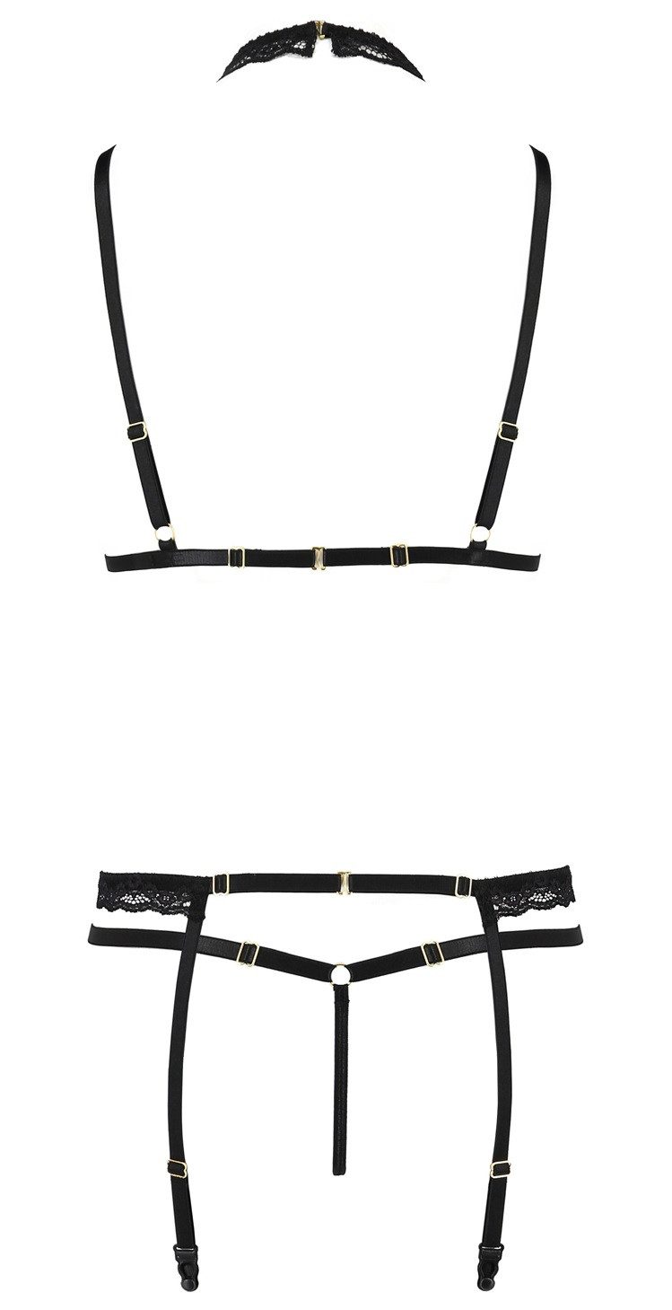 Passion Set: Ouvert-BH aus zarter Spitze (Dessous-Set: BH, Strapsgürtel und Ouvert-String)