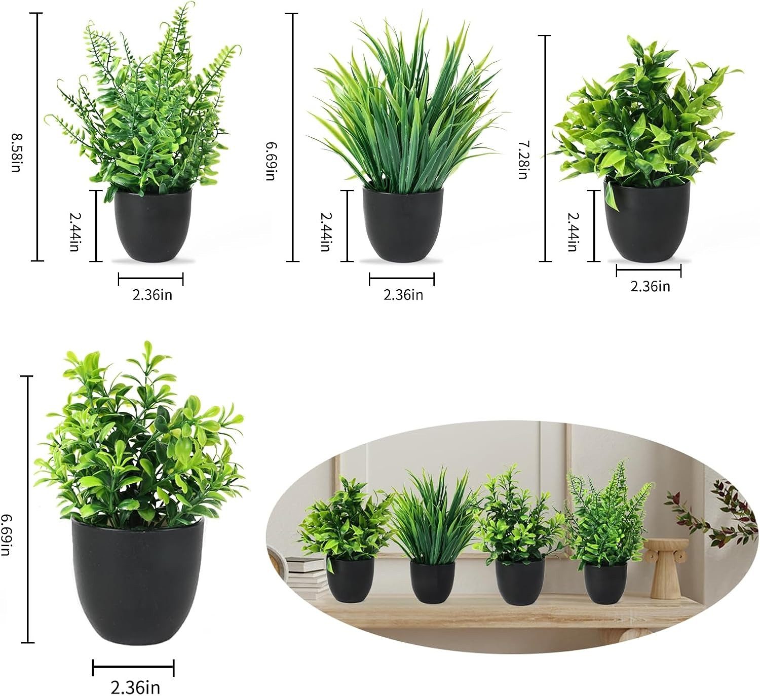 Kunstpflanze 4 künstliche Pflanzen mit Topf, kleine künstliche Pflanzen-Dek günstig online kaufen