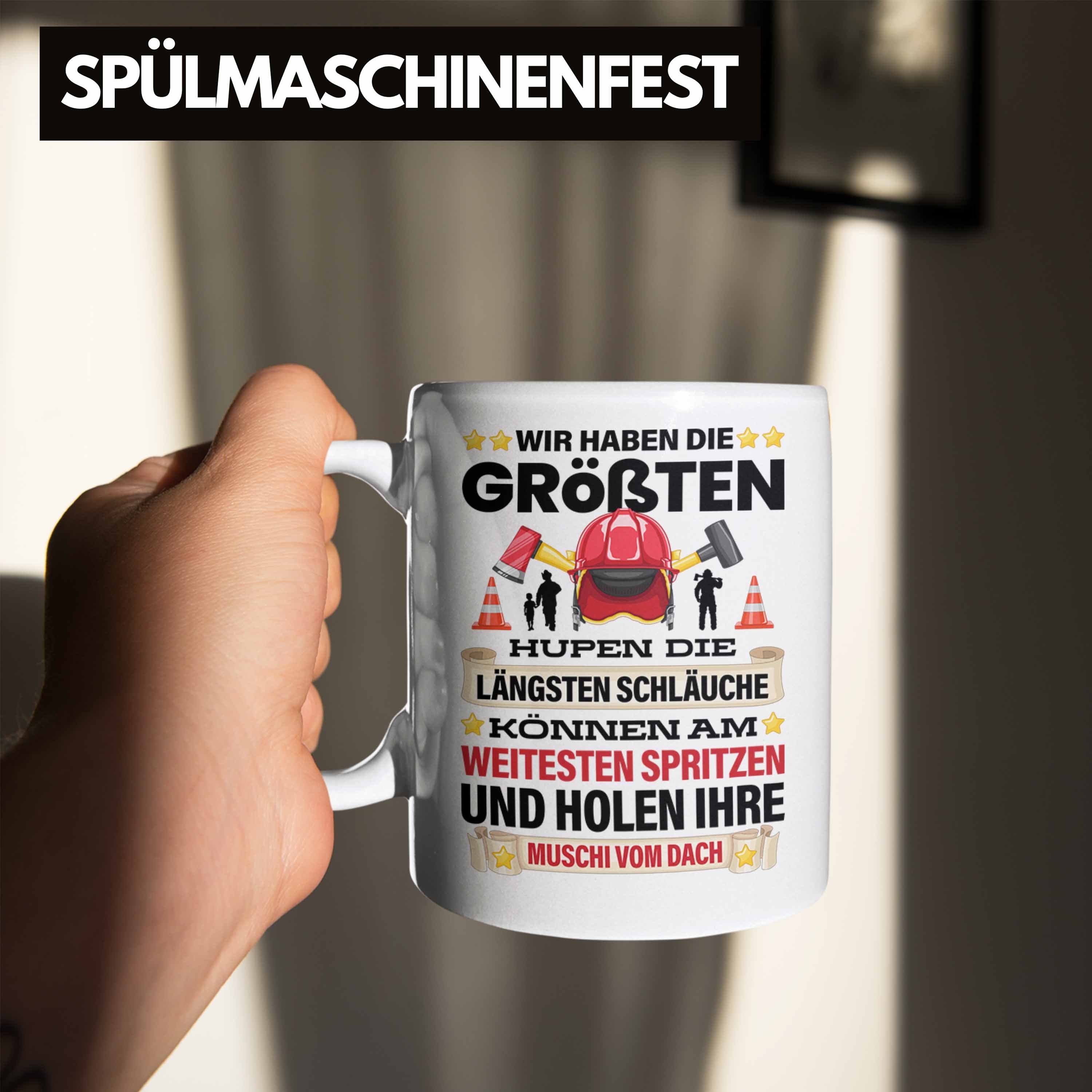 Trendation Tasse Trendation Geschenk Spruch Feuerwehrmann - Geburtstag Erwachsenen Humor Tasse Feuerwehr für Versaut Männer Weiss