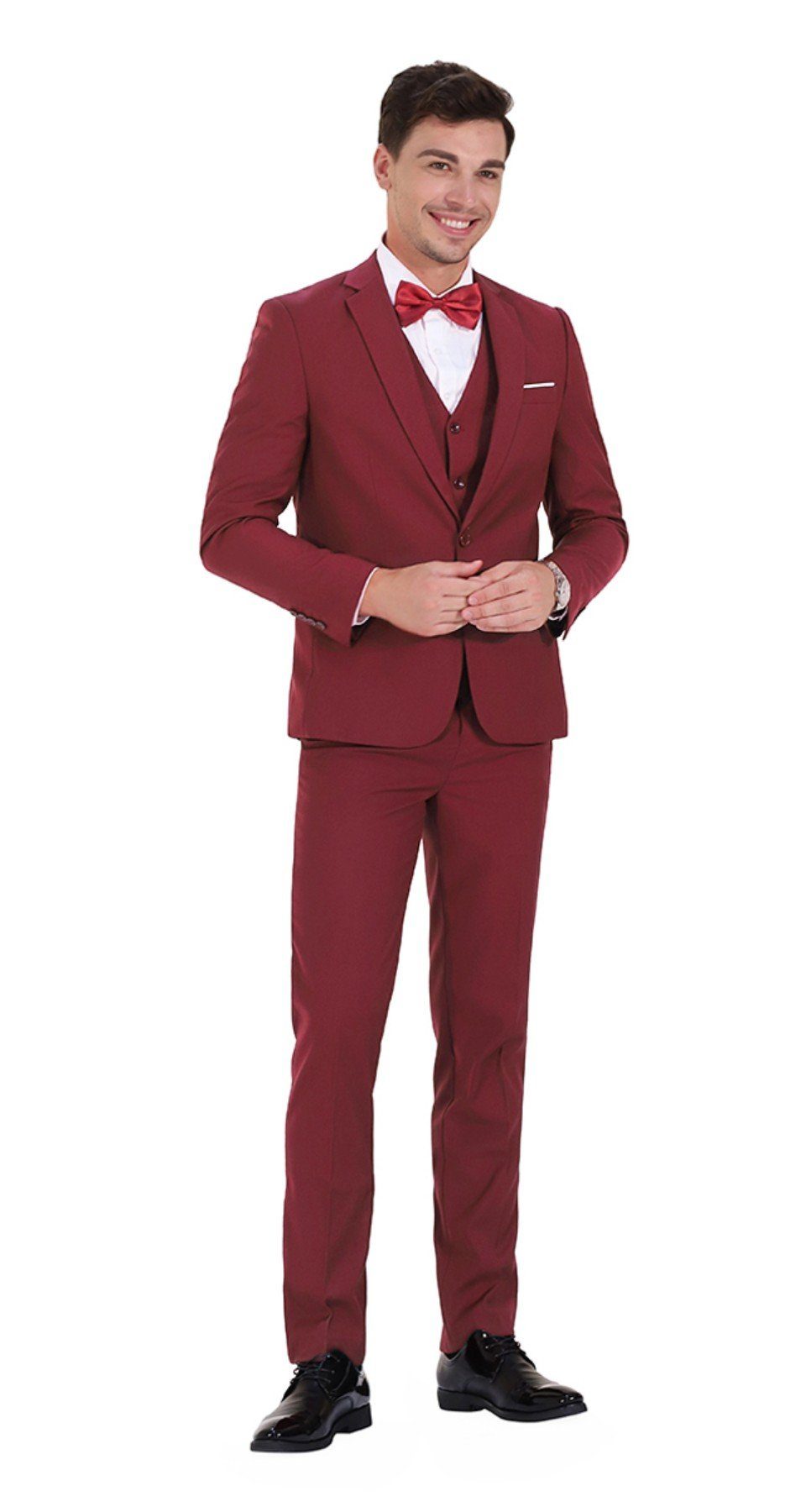 Allthemen Anzug (3 tlg, Sakko & Weste & Hose) Slim Fit Herrenanzug für Business