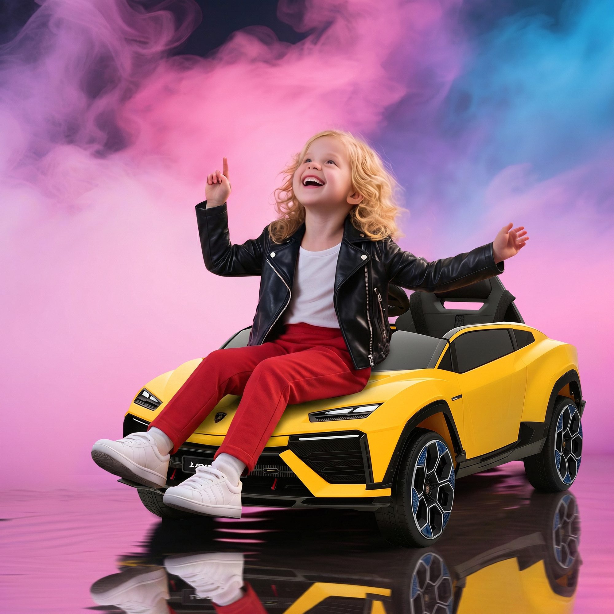 AIYAPLAY Elektro-Kinderauto 12V Lamborghini mit 2,4G Fernbedienung, USB/MP3-Anschluss, Belastbarkeit 25 kg, (1-tlg), mit Hupe, LED, Musik, Sanftstart, für 3–6 Jahre Kinder, Gelb
