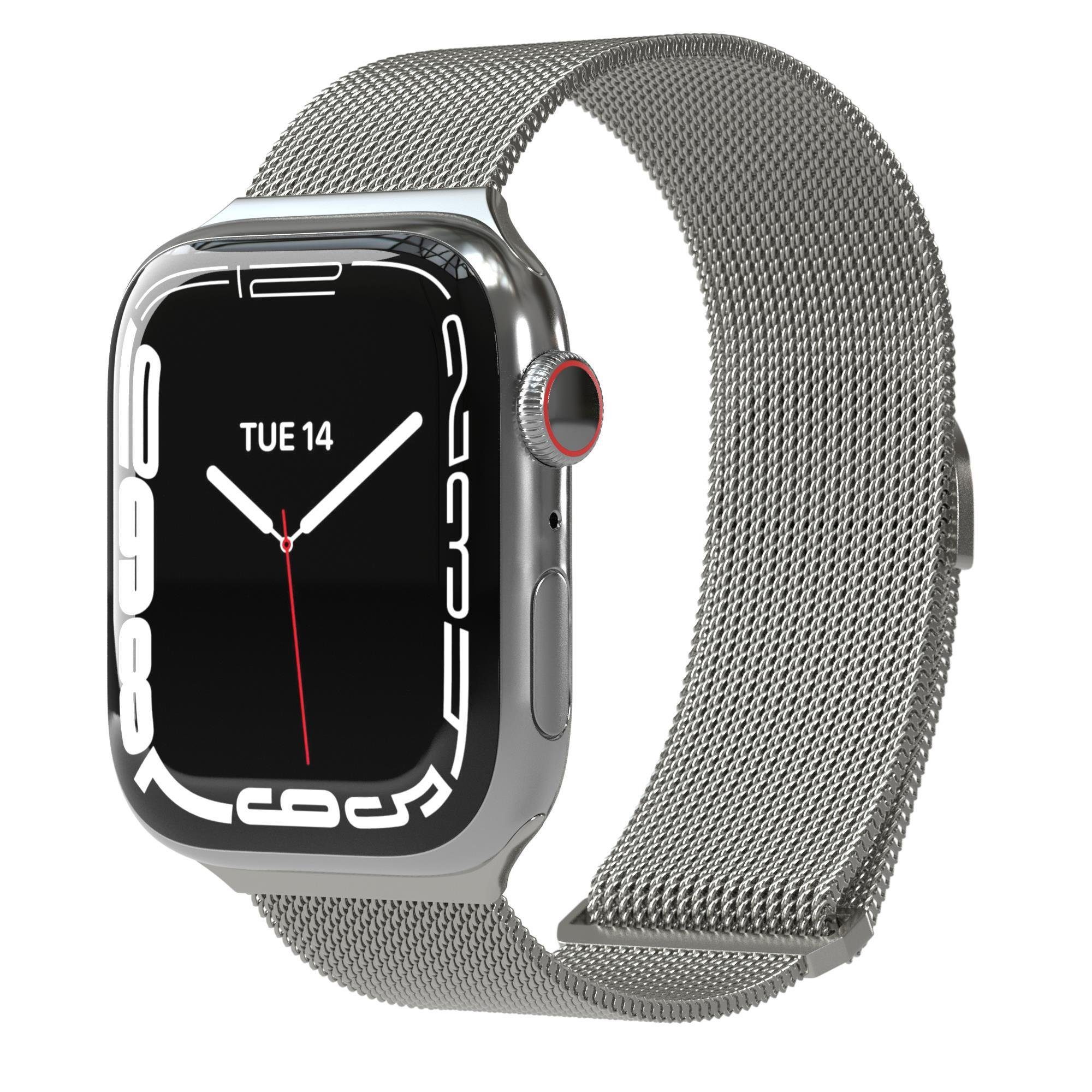 EAZY CASE Uhrenarmband Metall Band für iWatch 9 8 7 6 5 4 3 2 1 SE Ultra, Ersatzarmband aus Edelstahl Series 42 mm - 49 mm Magnetisch Silber