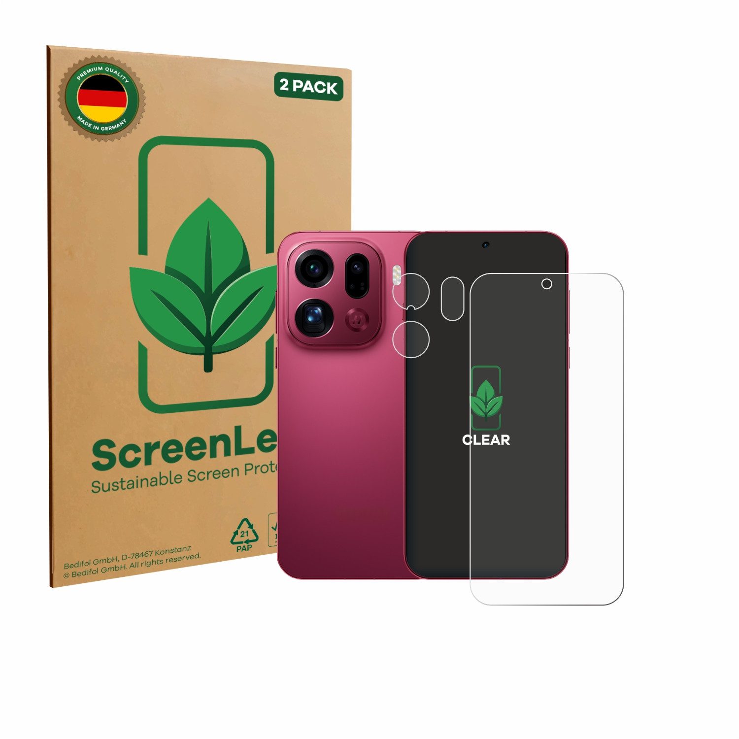 ScreenLeaf Displayschutzfolie Schutzfolie für Oppo Find X9 Pro (Display+Kamera), 2 Stück, nachhaltiger Displayschutz Schutz Folie Klar Transparent
