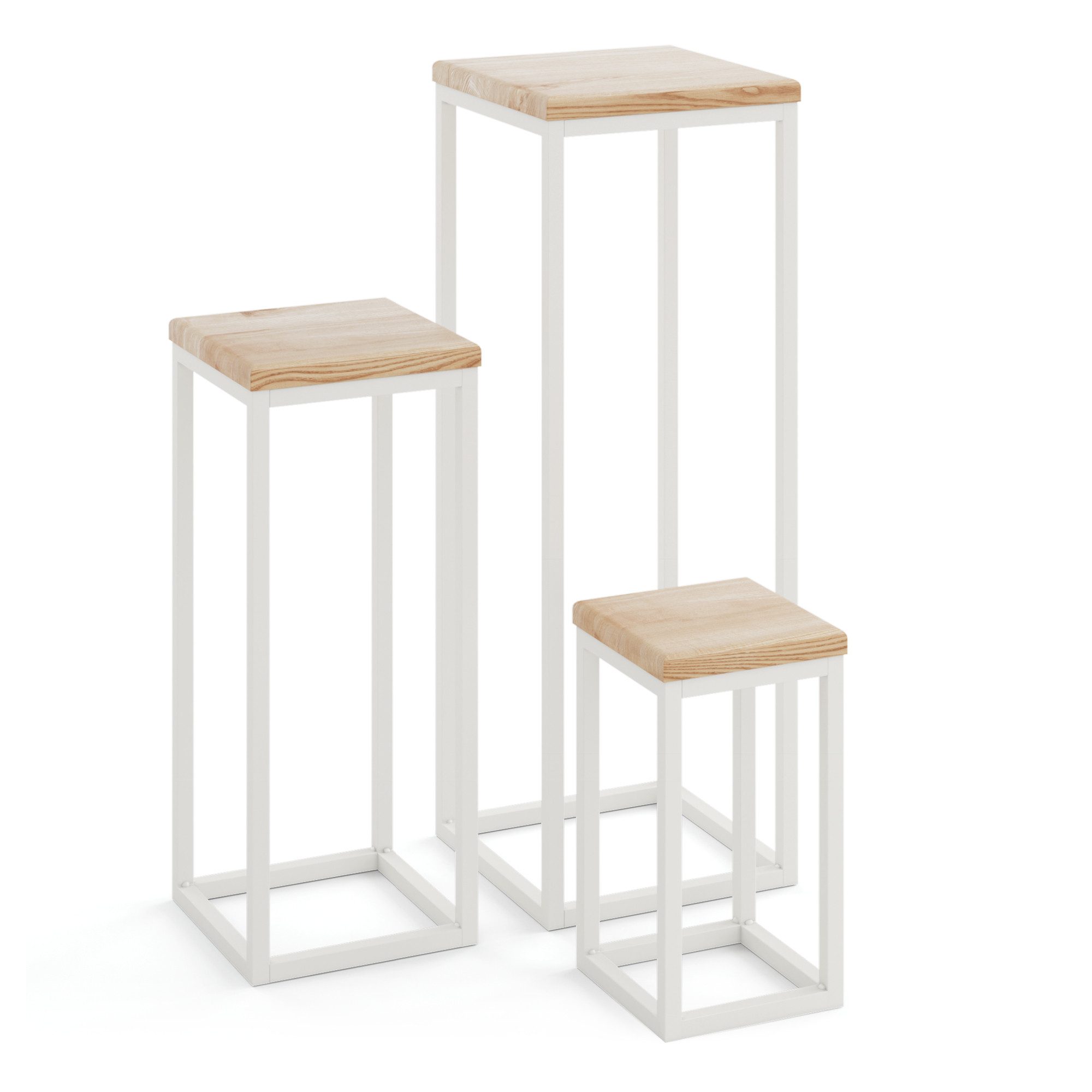 LAMO Manufaktur Blumenständer LAMO Manufaktur SET 30cm/50cm/70cm Pflanzenständer Gestell: Grauweiß (Schweberegal Massiv 100% Echtholz, 3 St., 2-Teilig)