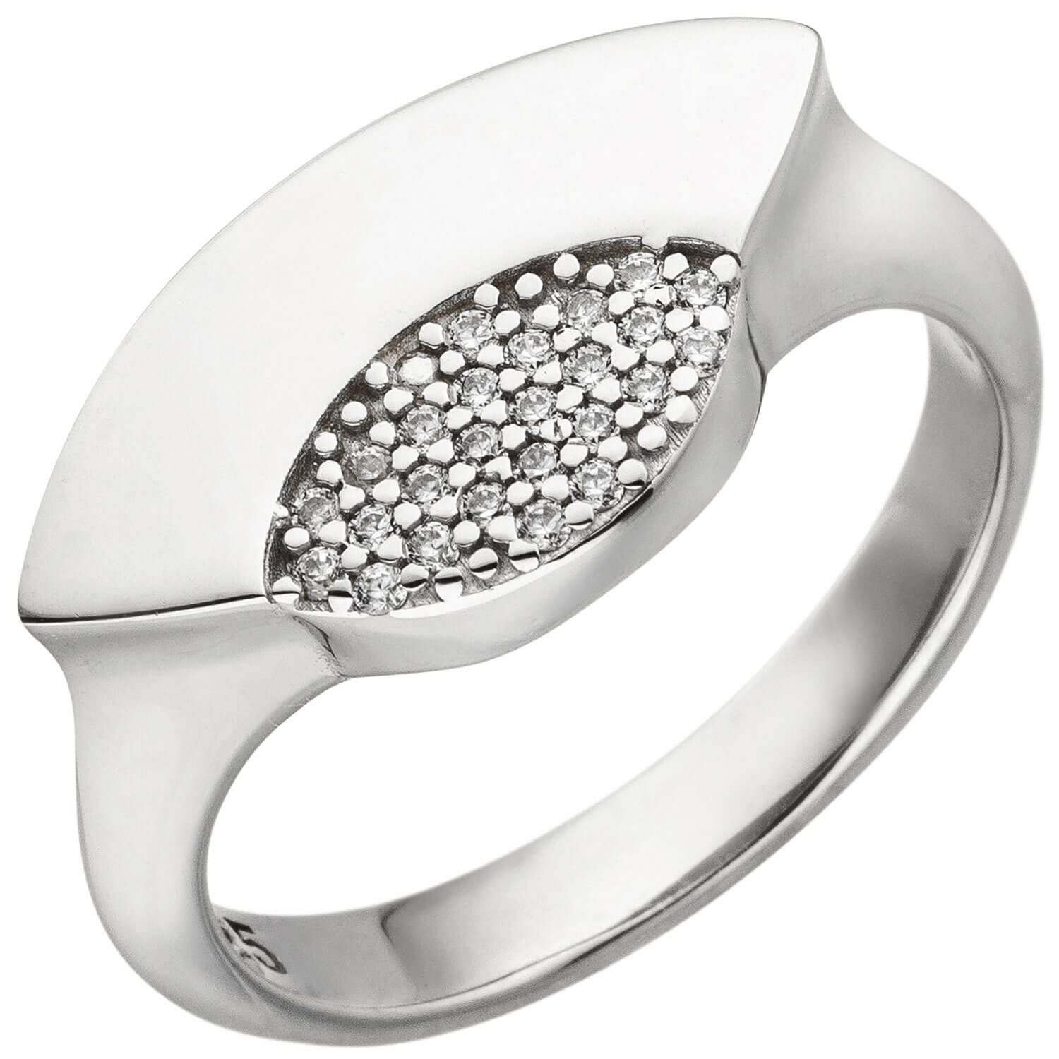 Schmuck Krone Silberring Breiter Ring aus 925 Silber mit 25 Zirkonia, Silber 925