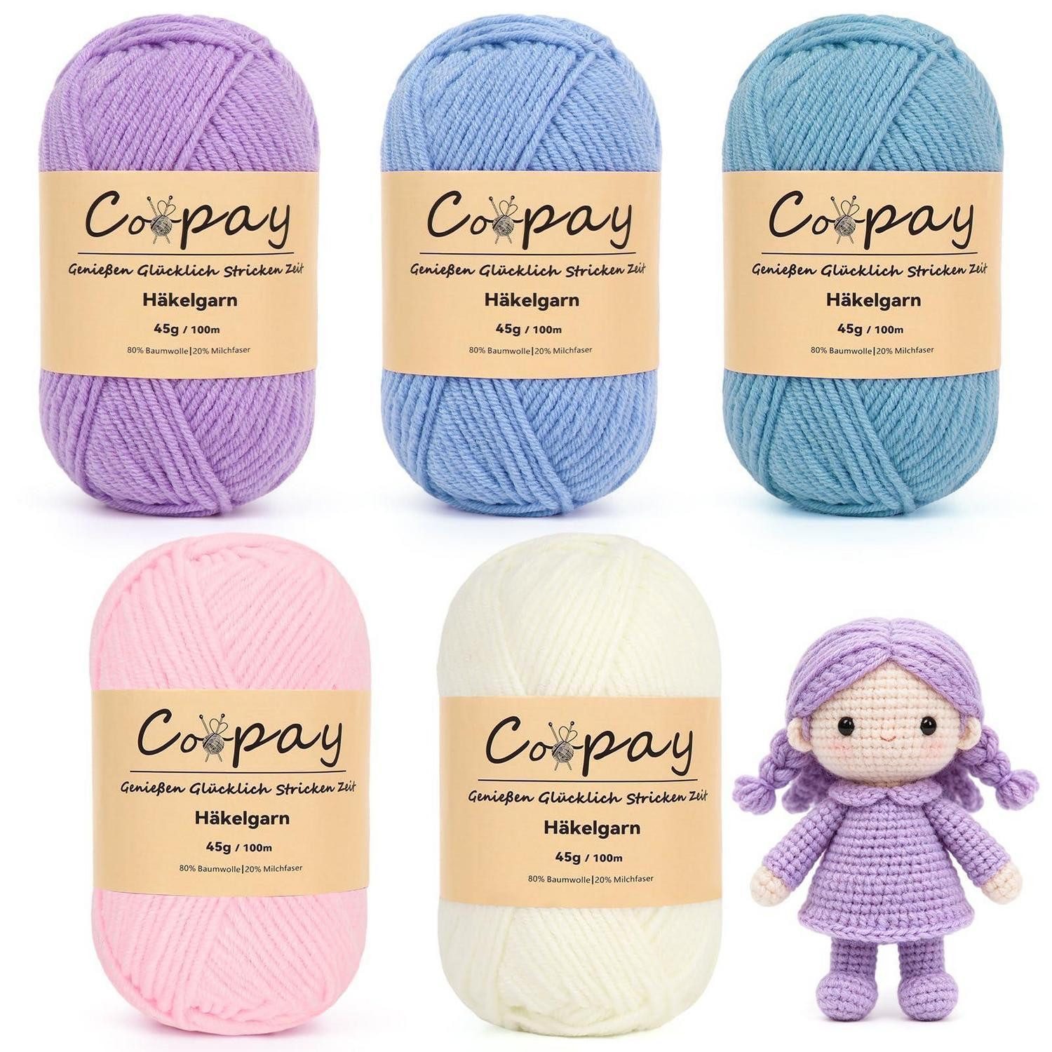 LuxusKollektion Wolleset Häkeln Strickset Bunt 5x45g Babywolle Häkelwolle, (5-St)