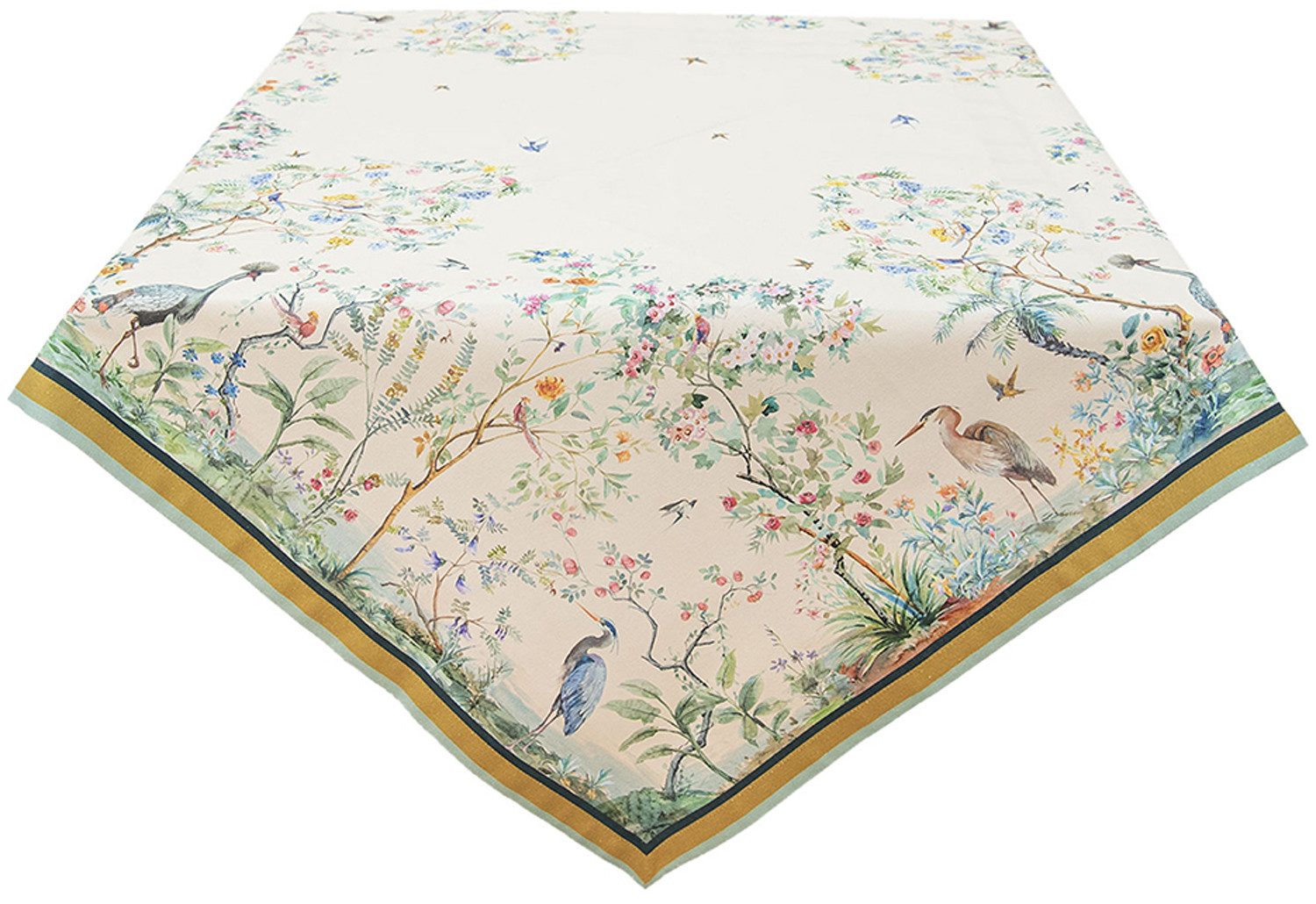 Clayre & Eef Tischdecke Birds in Paradise (1-tlg, 1-teilig), quadratische Tischdecke Mitteldecke ca.150x150cm Baumwolle