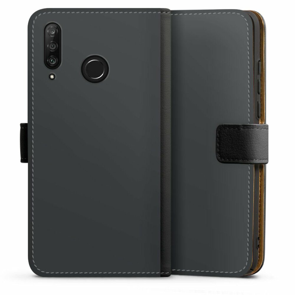 DeinDesign Handyhülle einfarbig schwarz Farbe Schwarz, Huawei P30 Lite Hülle  Handy Flip Case Wallet Cover Handytasche Leder