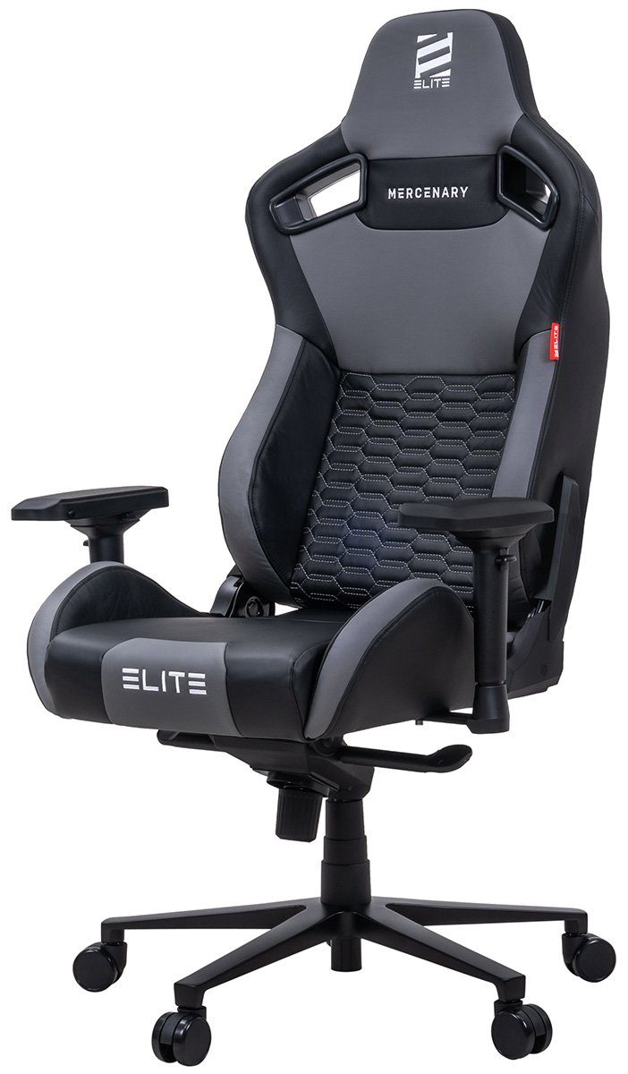 ELITE Gaming Gaming-Stuhl verstellbarer Profi Gamingstuhl ELITE Mercenary inkl. 4D-Armstützen (Drehstuhl inkl. Kopf- und Lendenwirkbelkissen (Alcantara-Optik), bis 150 kg, klappbare Rückenlehne - bis zu 135° neigbar, Home Office geeignet, Sicherheits-Doppelrollen, 360 Grad horizontal drehbar, Sicherheitsgasdruckfeder, Hohe Belastbarkeit, Chefsessel, Computer Stuhl, Drehsessel, Racing Chair, Gaming Chair, Computerstuhl, Pflegeleicht, hochwertige Verarbeitung, ergonomischer Gaming Stuhl mit Racing-Design, 1 St), Ergonomischer Bürostuhl - Racingstuhl - Chair - High-End Zockerstuhl