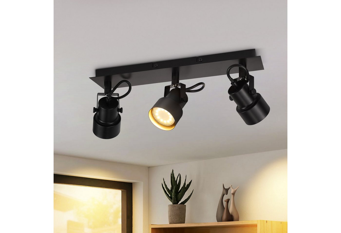 ZMH Deckenstrahler Schwarz - Vintage GU10 Deckenleuchte Küchenlampe für Wohnzimmer Flur, Einfache Installation, ohne Leuchtmittel, Schwenkbar 3 Flammig Vintage 350° Deckenspot für Schlafzimmer