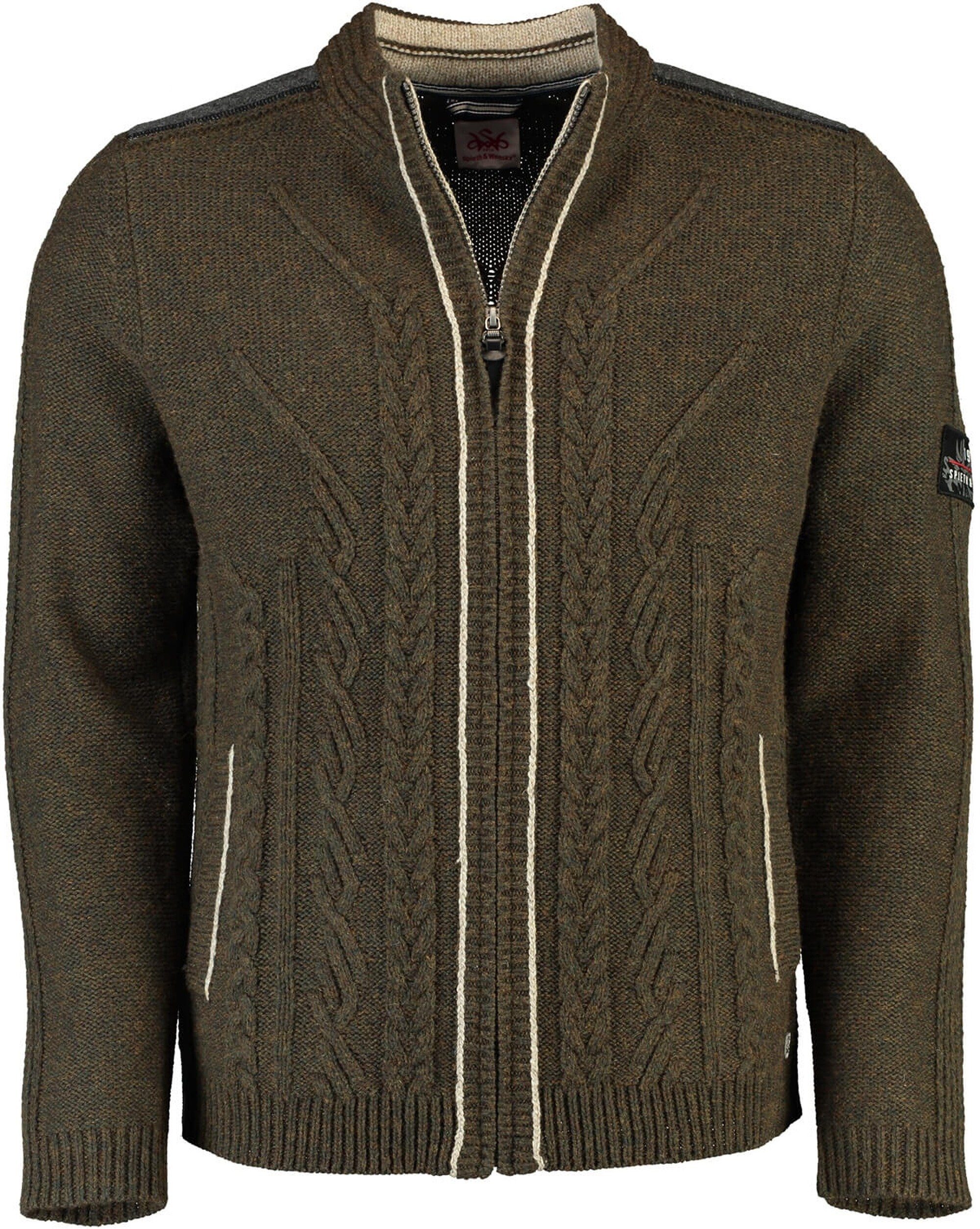 Trachtenstrickjacke SPIETH & WENSKY Strickjacke Wadim dunkelgrün Merinowolle