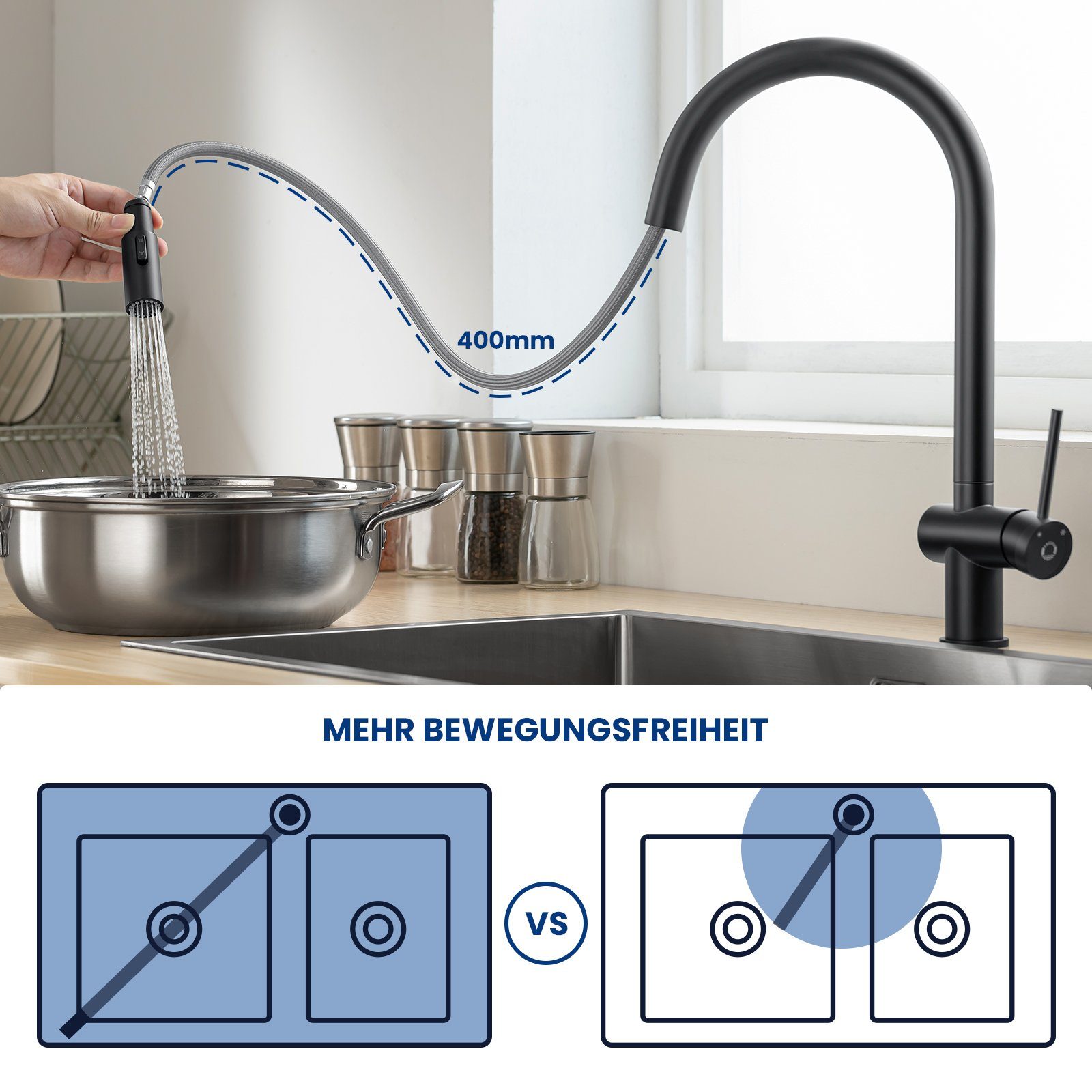 Küchenarmatur Niederdruck-Küchenarmatur Wasserabgabemodi, mit CECIPA Schwarz/Gebürstet 2