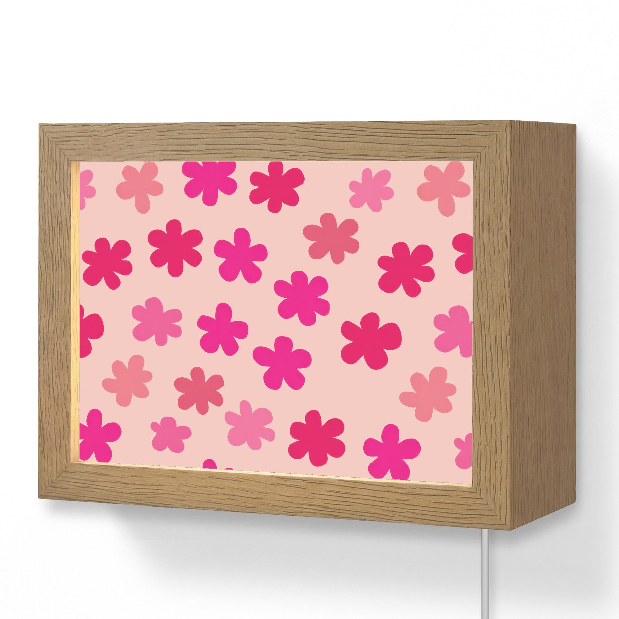 OnlyWow Wandleuchte Lightframe Blumen - Muster - Rosa - Mädchen, Dimmbar, Farbwechsel, LED, Warmweiß, Kaltweiß, Neutralweiß Einstellbar, Wandlampe Innen, Dimmbar, mit Kabel, LED, Modern, Kinder