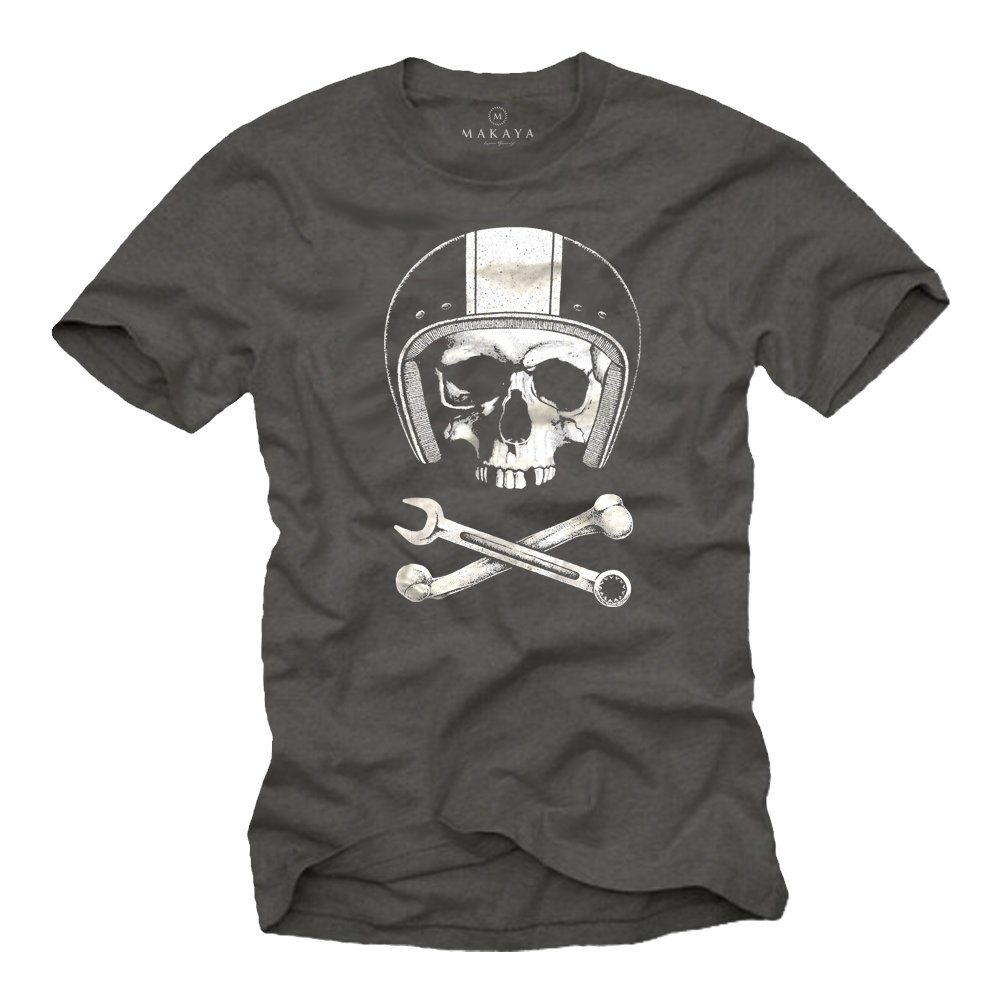 MAKAYA Print-Shirt Herren Motorrad Helm Skull günstig online kaufen