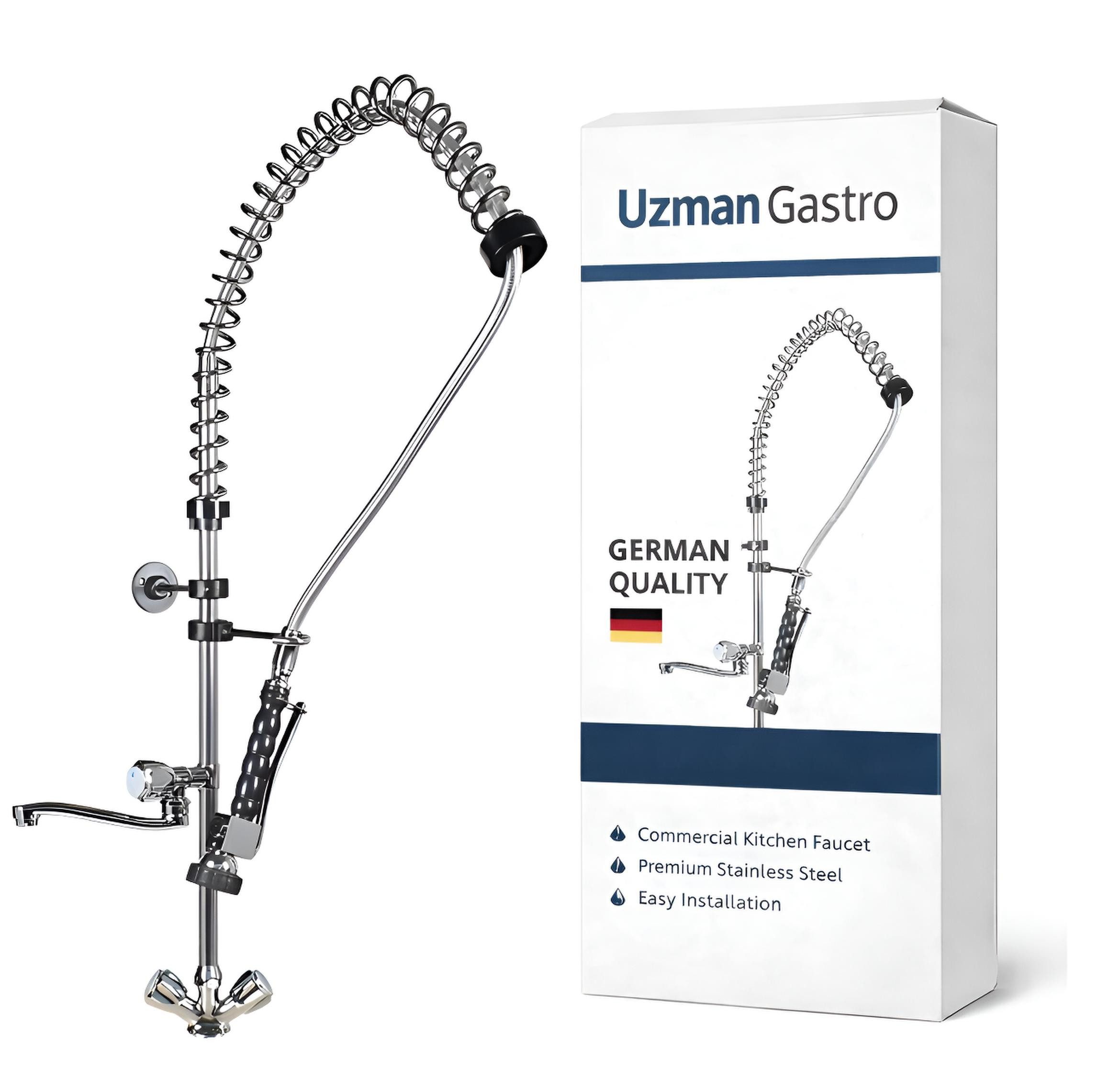 Uzman Stangenbrause-Set Gastro Geschirrbrause Spültischarmatur mit Wasserhahn, Mischbatterie, 1 tlg.