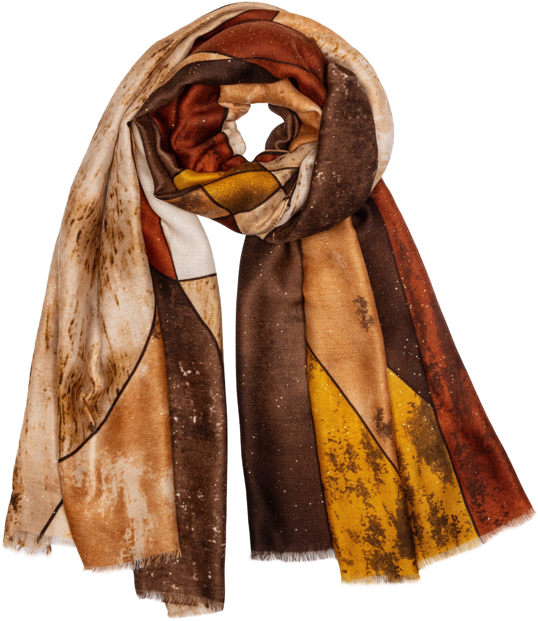 Modeschal SC518 Damen Schal mit Aquarell Print und goldenen Akzentpunkten