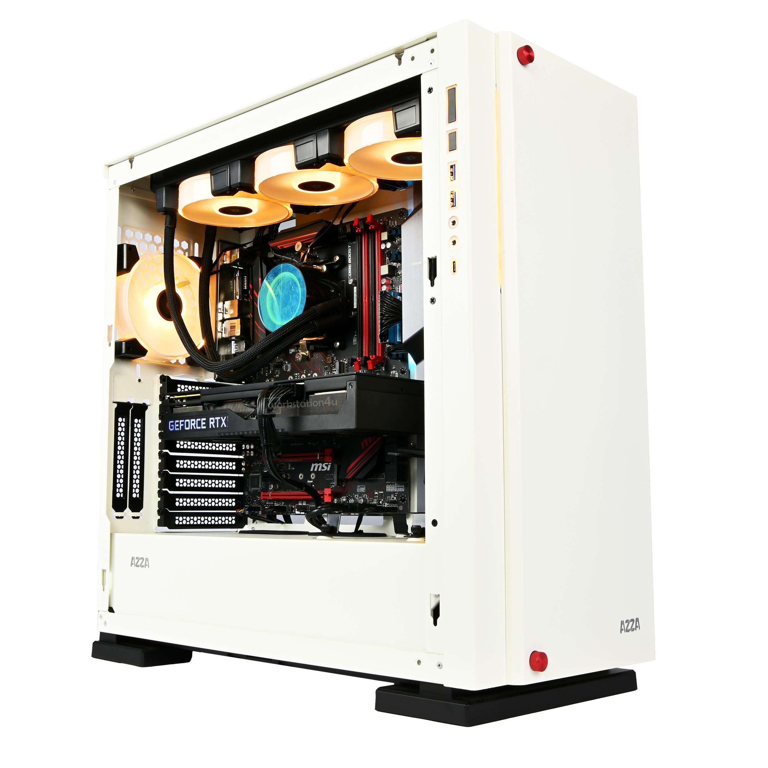 AZZA Zircon 7000 White RGB Business-PC (AMD Ryzen 7 2700X, RTX 5050 8GB, 16 GB RAM, 500 GB SSD, Wasserkühlung)