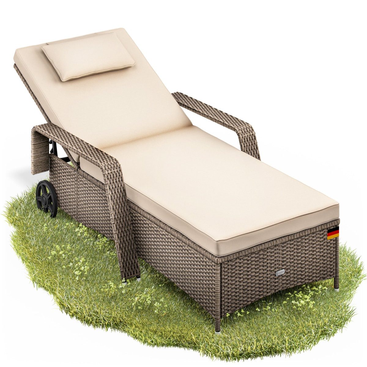 Casaria Gartenliege, 165kg Belastbar 7cm Auflage mit Rollen Sonnenliege 5fach verstellbar