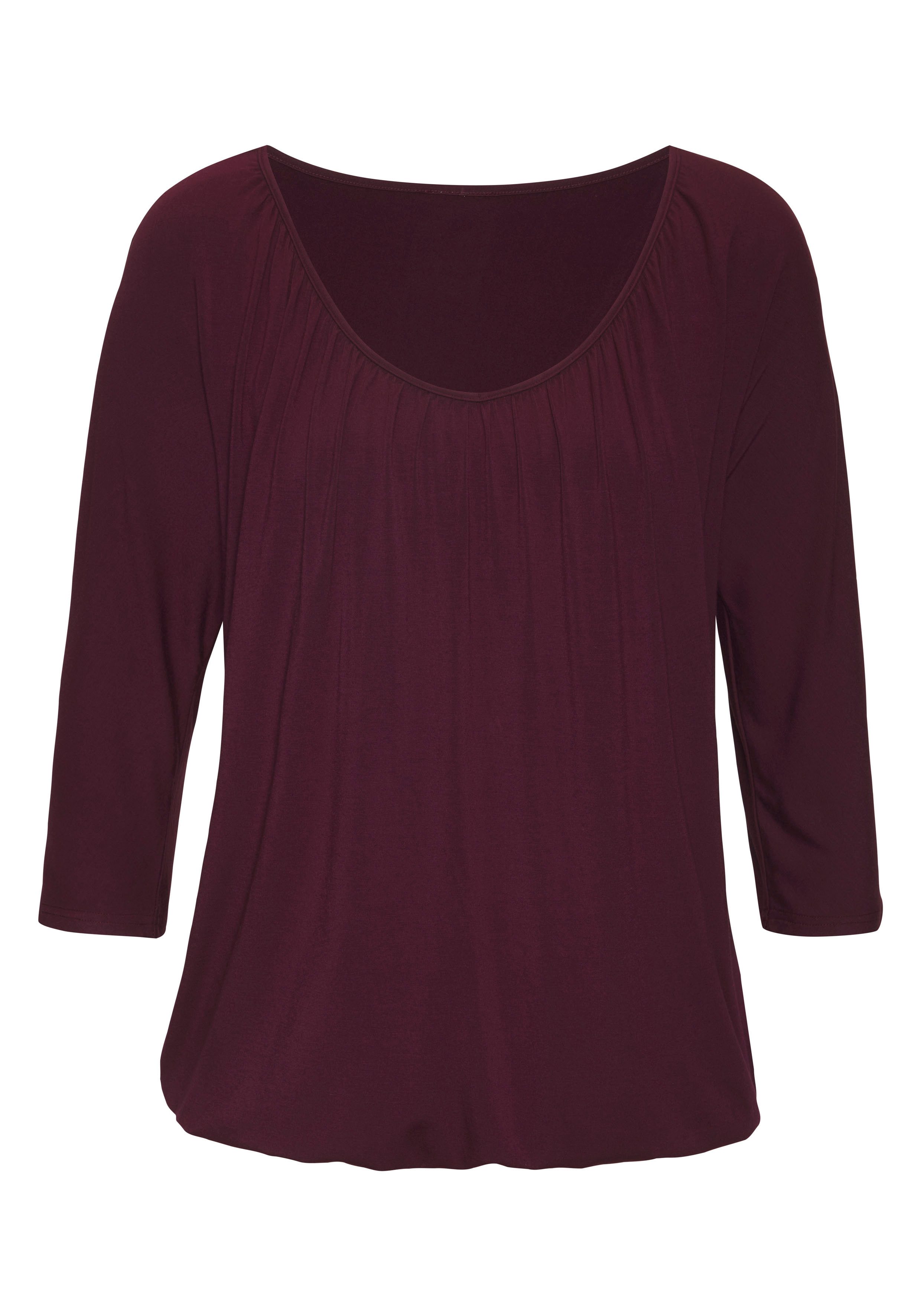 LASCANA 3/4-Arm-Shirt mit zarter Raffung am Ausschnitt aus weichem Viskose-Stretch