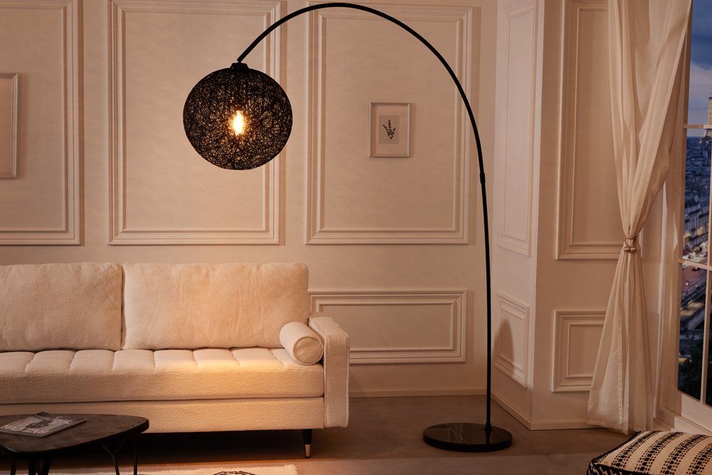 riess-ambiente · 205cm Kugel COCOONING Marmor Wohnzimmer Modern · Bogenlampe Leuchtmittel, ohne · schwarz, Metall ·