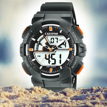 CALYPSO WATCHES Digitaluhr Calypso Herren Uhr K5771/4, Herren Armbanduhr rund, Kunststoff, PUarmband grau, Sport