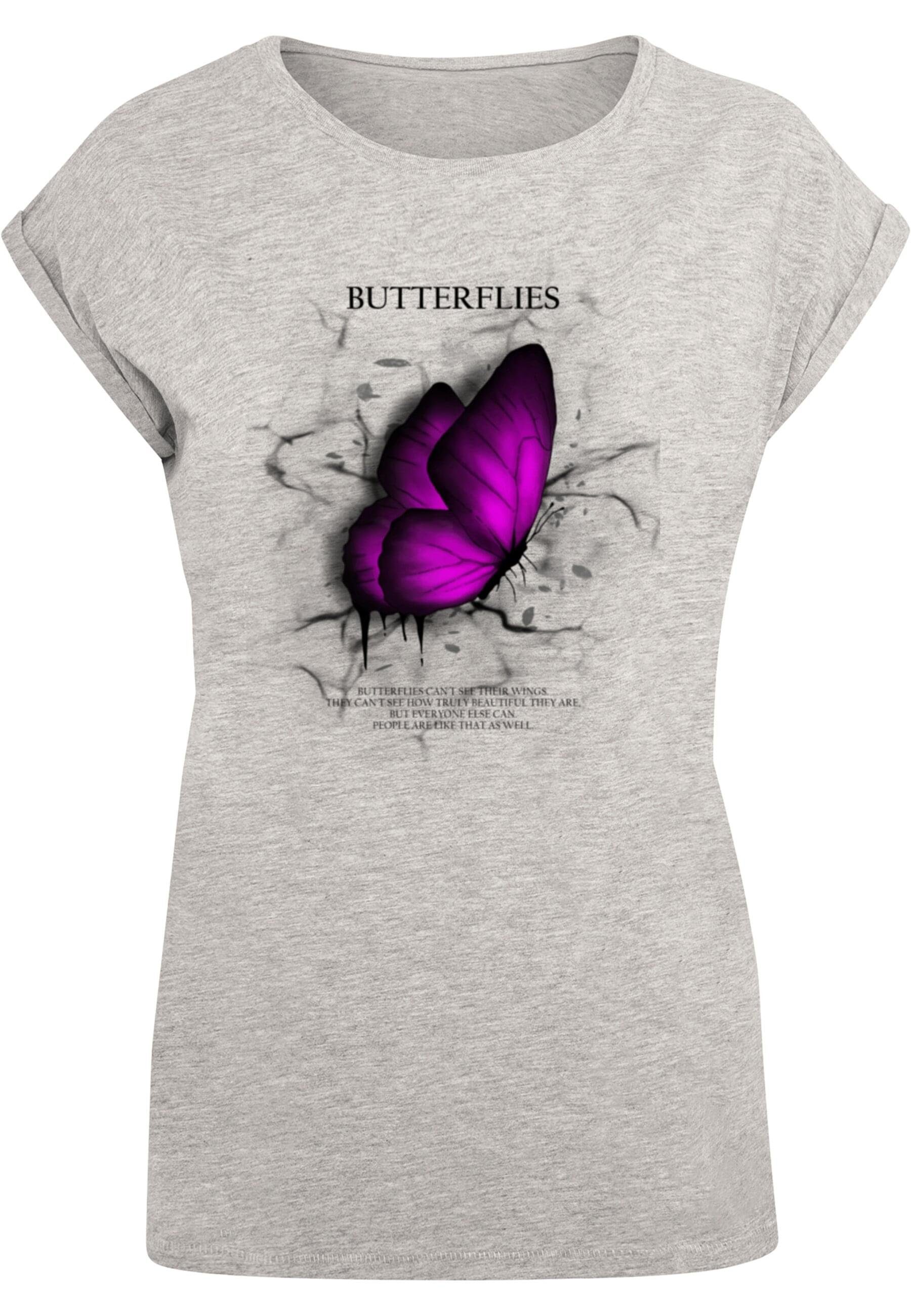 Merchcode Extended Tee T-Shirt (1-tlg) Shoulder Butterflies Ladies Damen