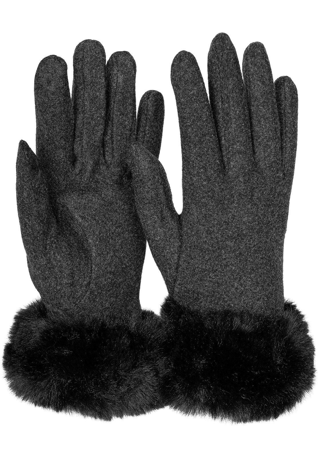 styleBREAKER Schwarz Kunstfell Fleecehandschuhe Touchscreen Handschuhe mit