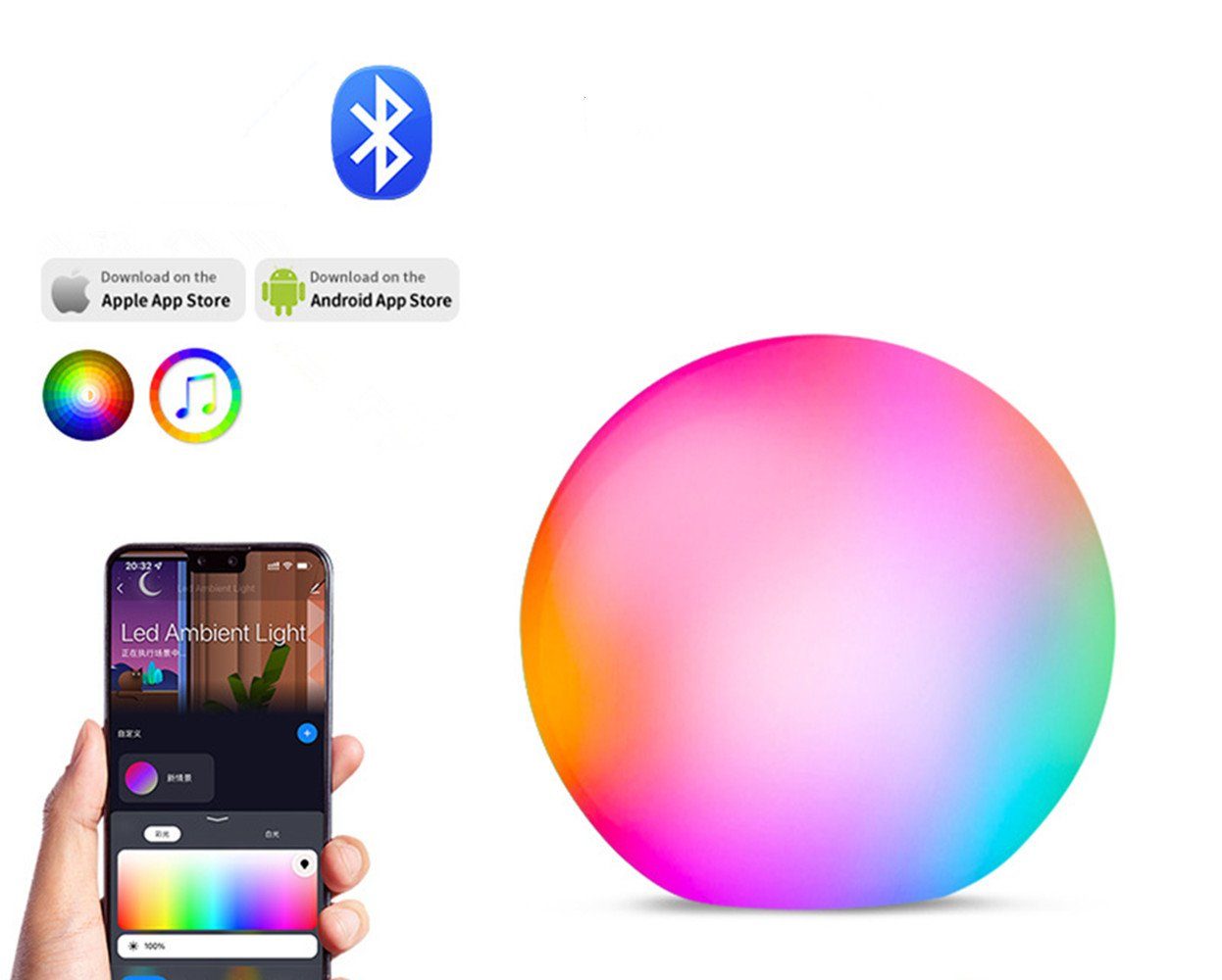 XDOVET LED Nachtlicht Smarte LED-Kugelleuchte,Lampe 3D,RGB Nachtlicht,Bluetooth, Nachtlicht,App,Sprachsteuerung, Room Decor