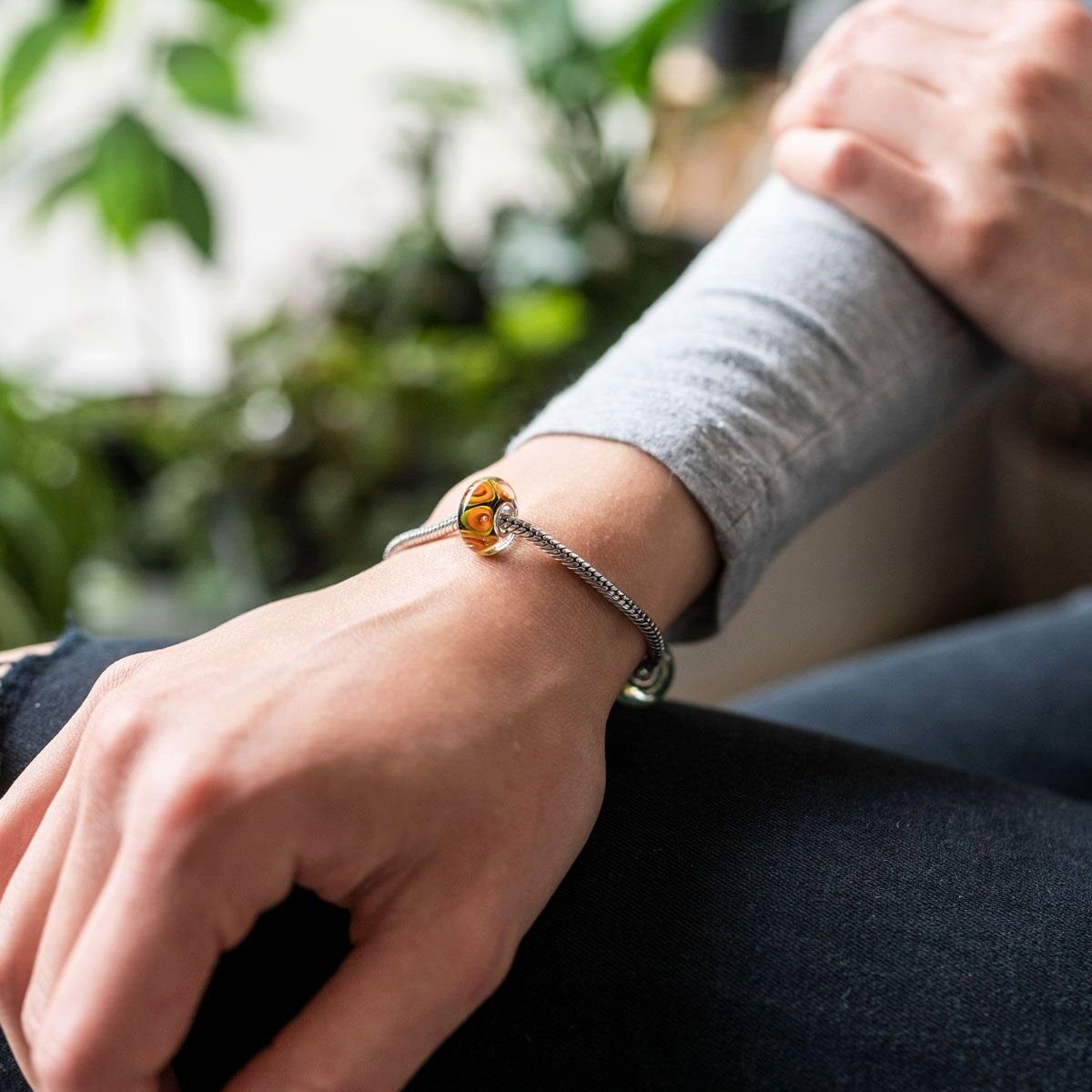 Materia Bead Glasperle Element Kreise Schwarz Orange Gelb 1661, Kern aus 925 Sterling Silber