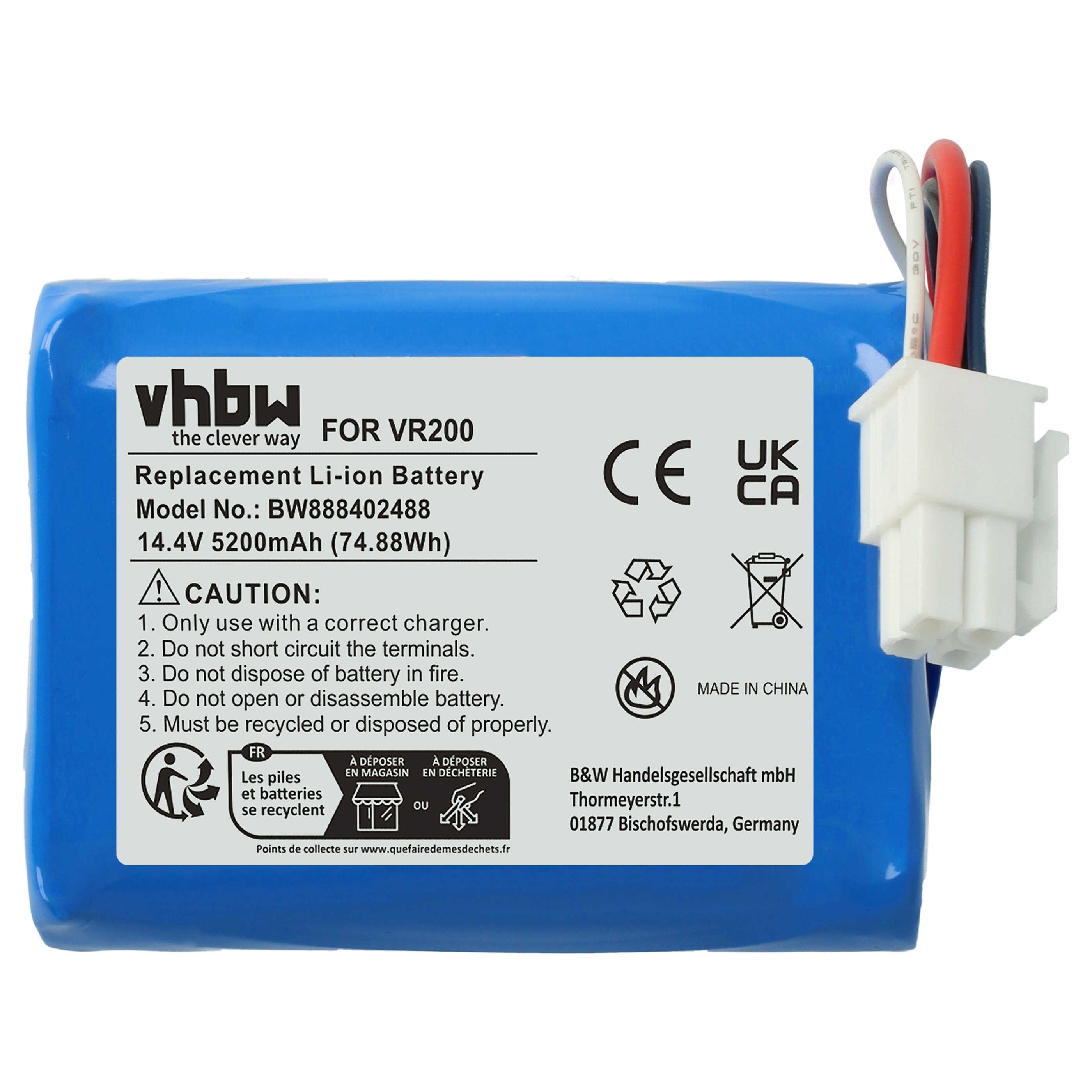 vhbw Akku passend für Vorwerk Kobold VR200 Saugroboter (5200 mAh, 14,4 V, Staubsauger-Akku Akku Li-Ion 5200 mAh (14,4 V, 1 St), Leistungsfähiger Austausch-Akku für Ihren Saugroboter